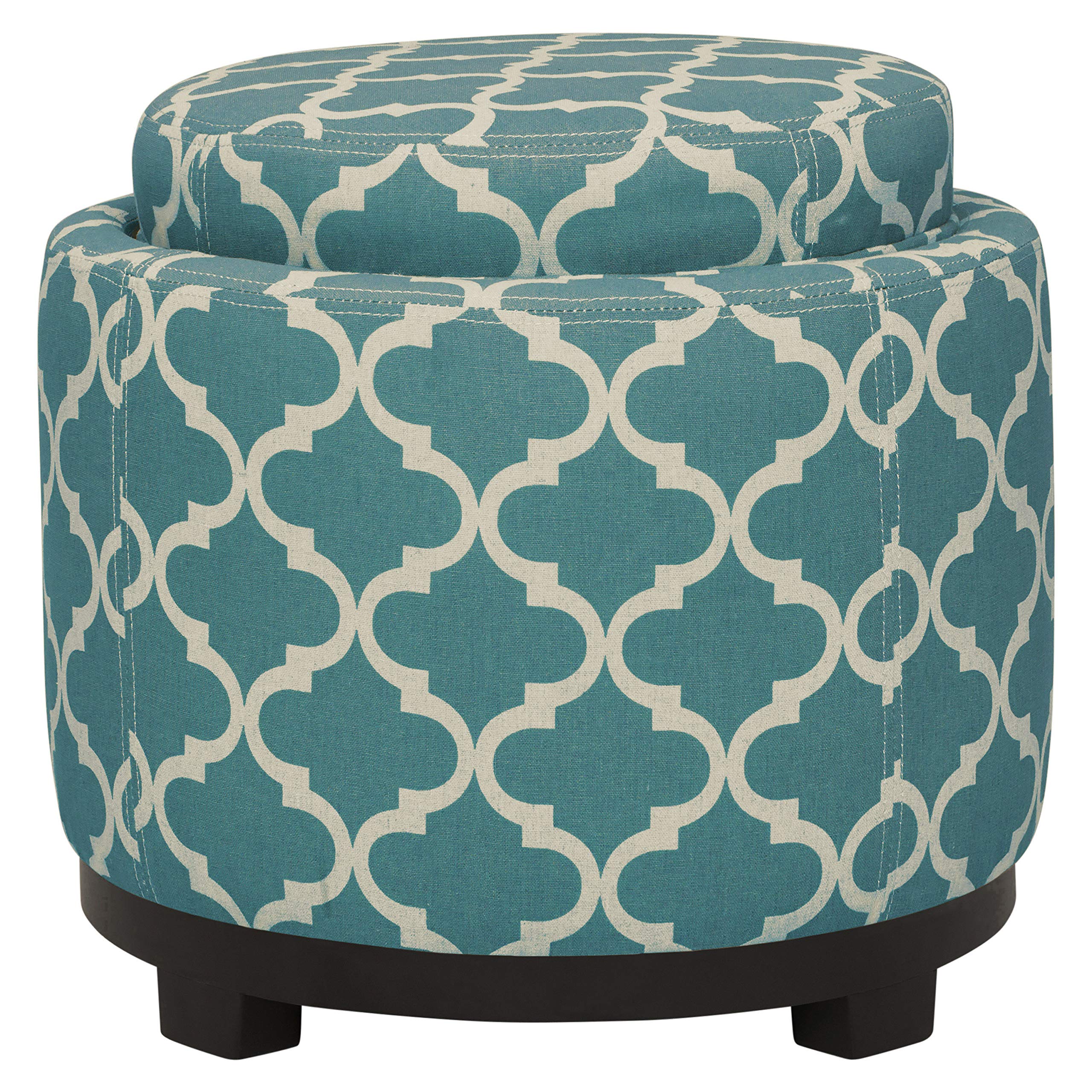 Amazon Brand – Ravenna Home Morrocan Storage Ottoman with Tray - 19 Inch, Blue and Cream