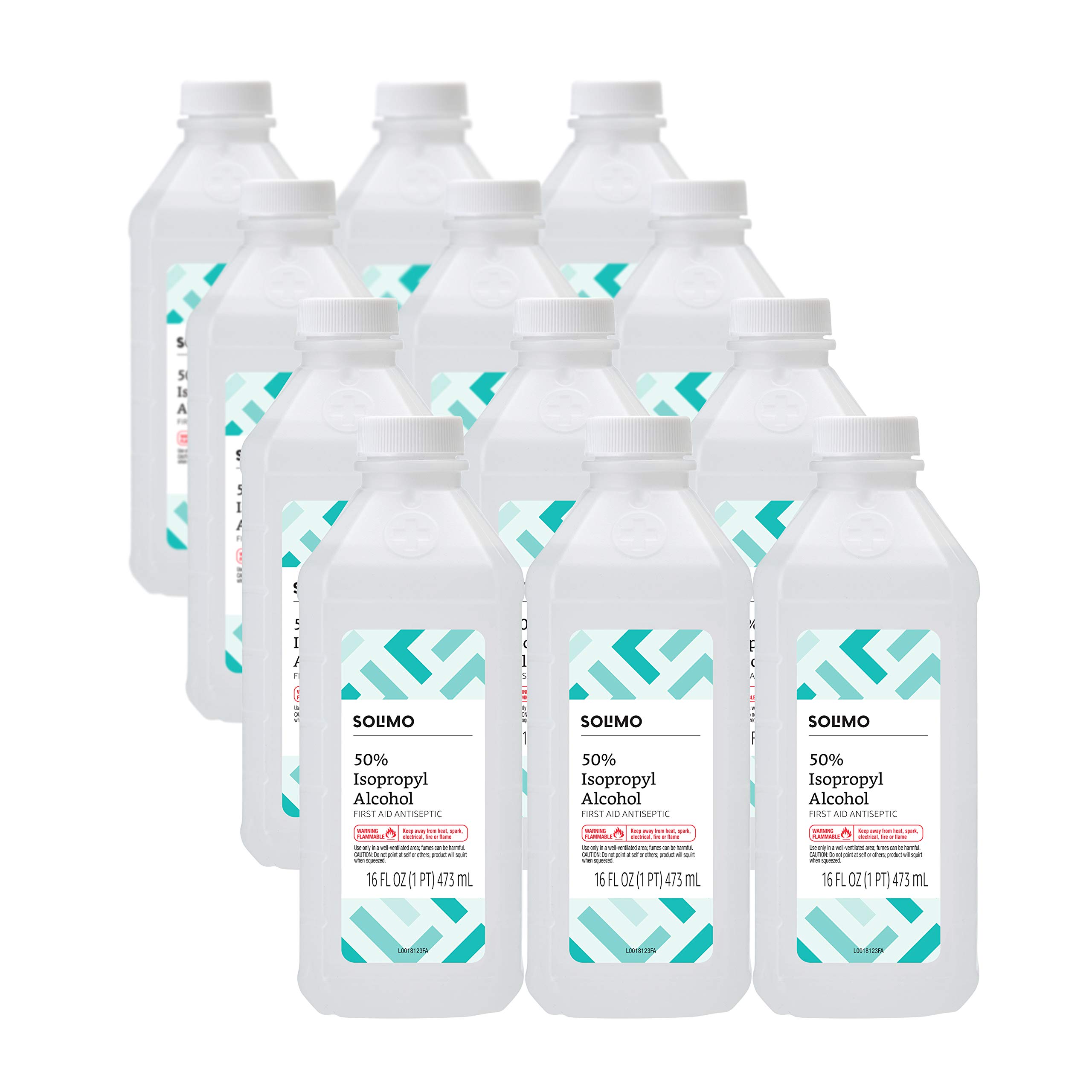 Amazon Brand - Solimo 50% Isopropyl Alcohol First Aid Antiseptic, 16 Fl Oz (Pack of 12)