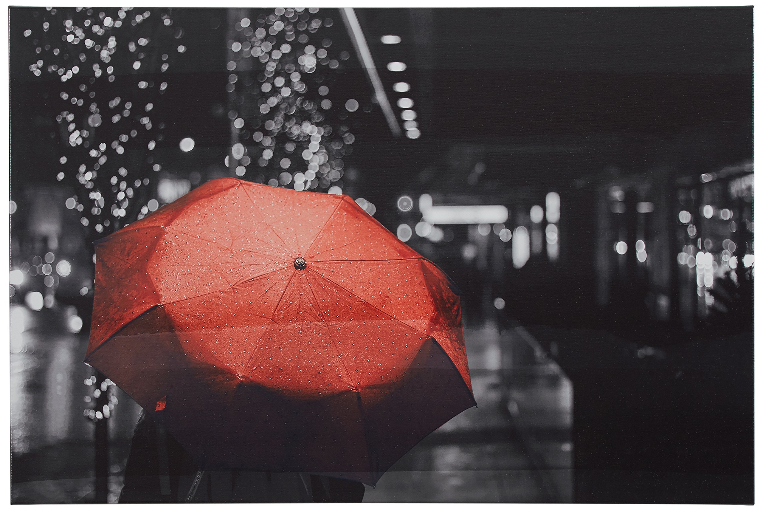 Amazon Brand – Rivet Red Umbrella in The Black and White City Wall Art Decor, 24" x 16"