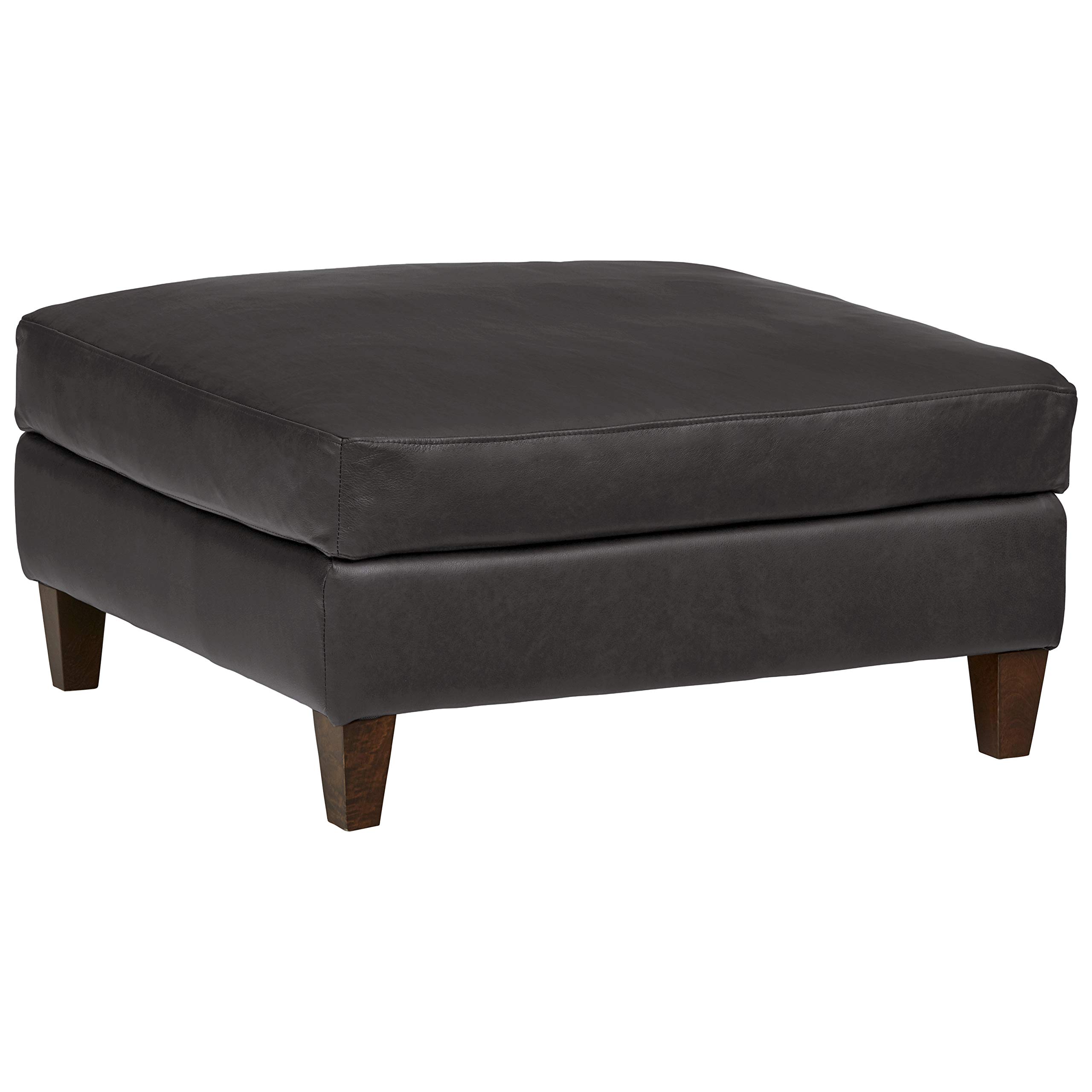 Amazon Brand – Stone & Beam Andover Square Ottoman, 33"W, Charcoal Leather