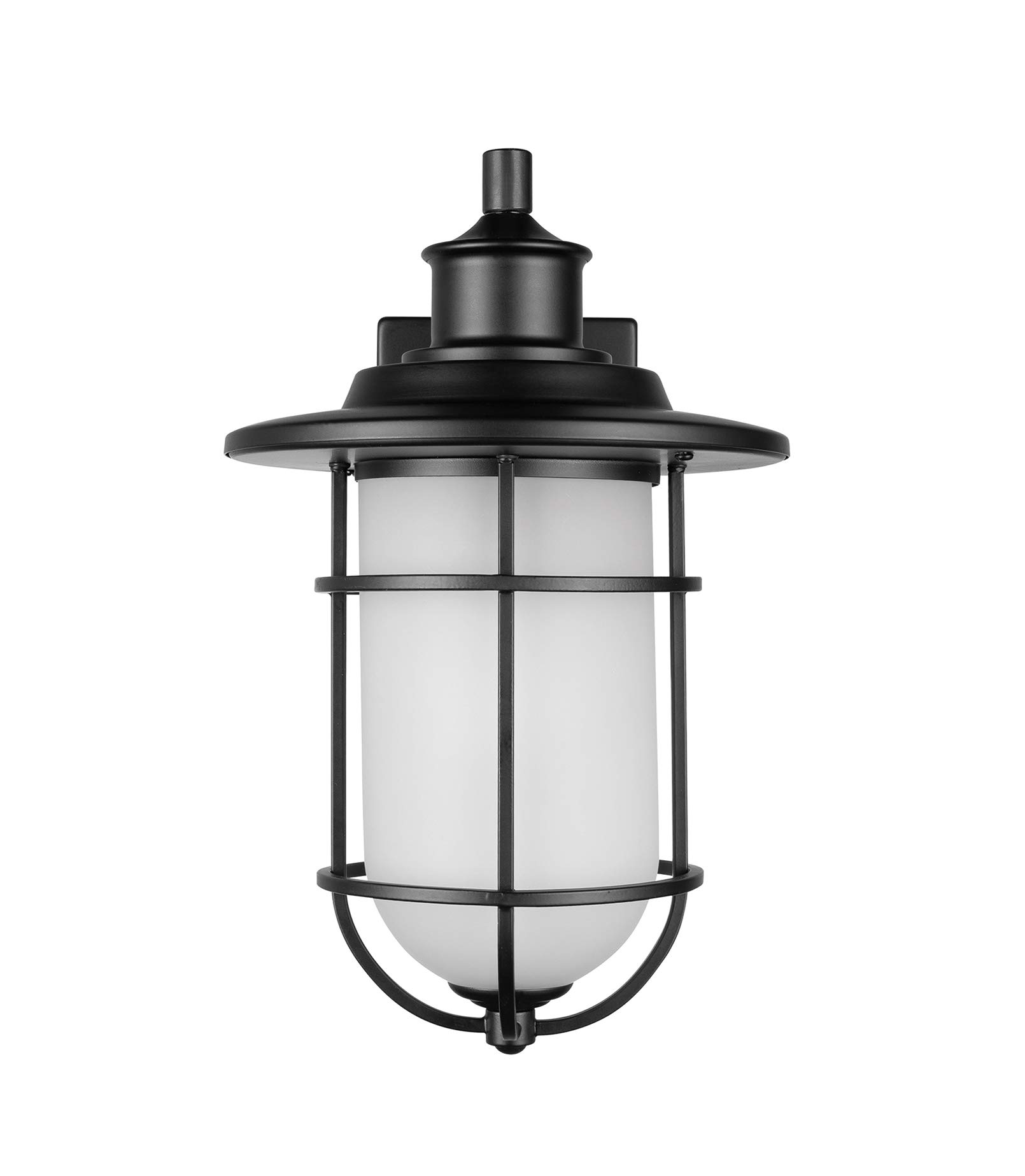 Amazon Brand – Stone & Beam Contemporary Outdoor Wall Sconce with Frosted Glass Shade, 13.5"H, Matte Black