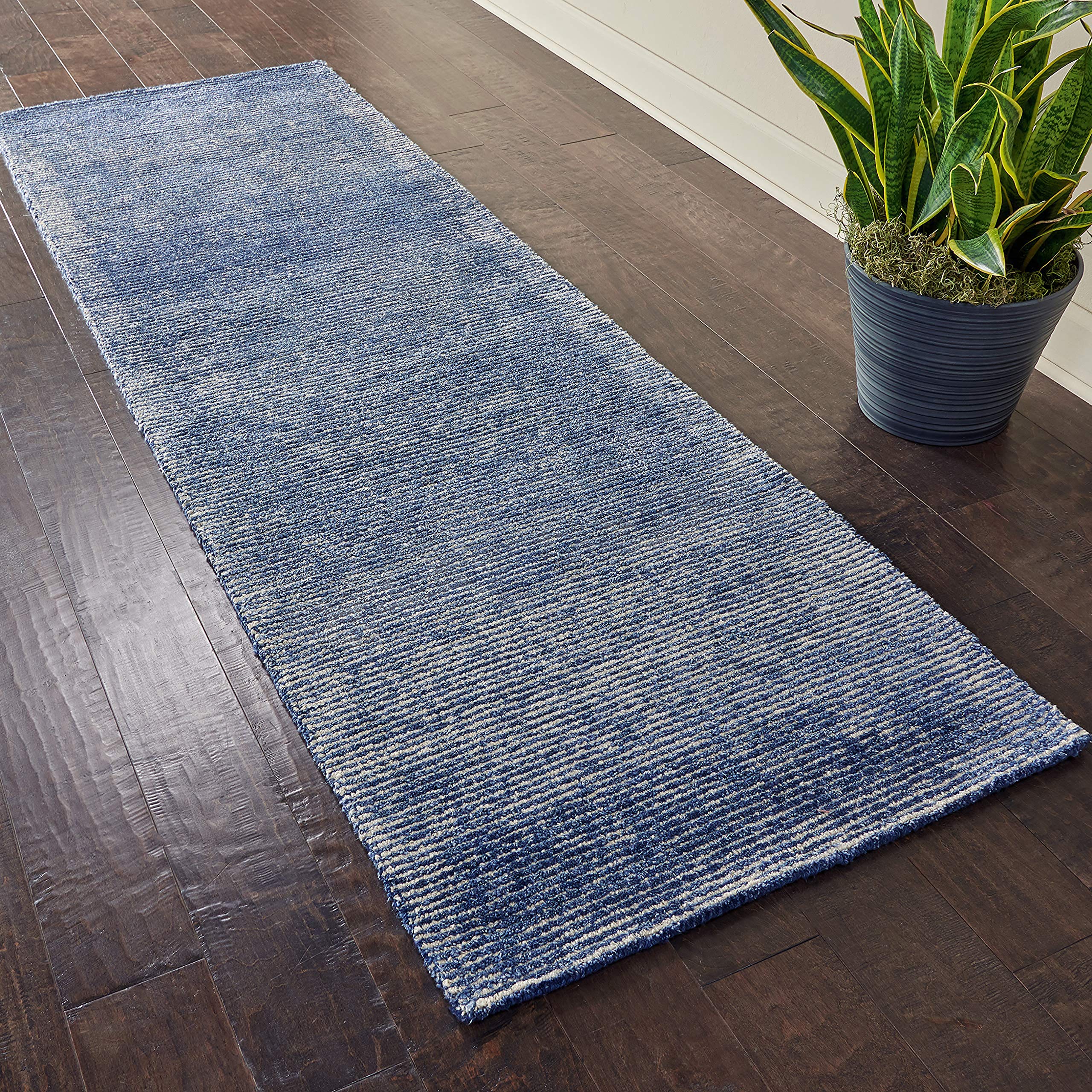 Amazon Brand – Rivet Contemporary Striated Jute Runner Rug, 7' 6" x 2' 3", Aegean Blue