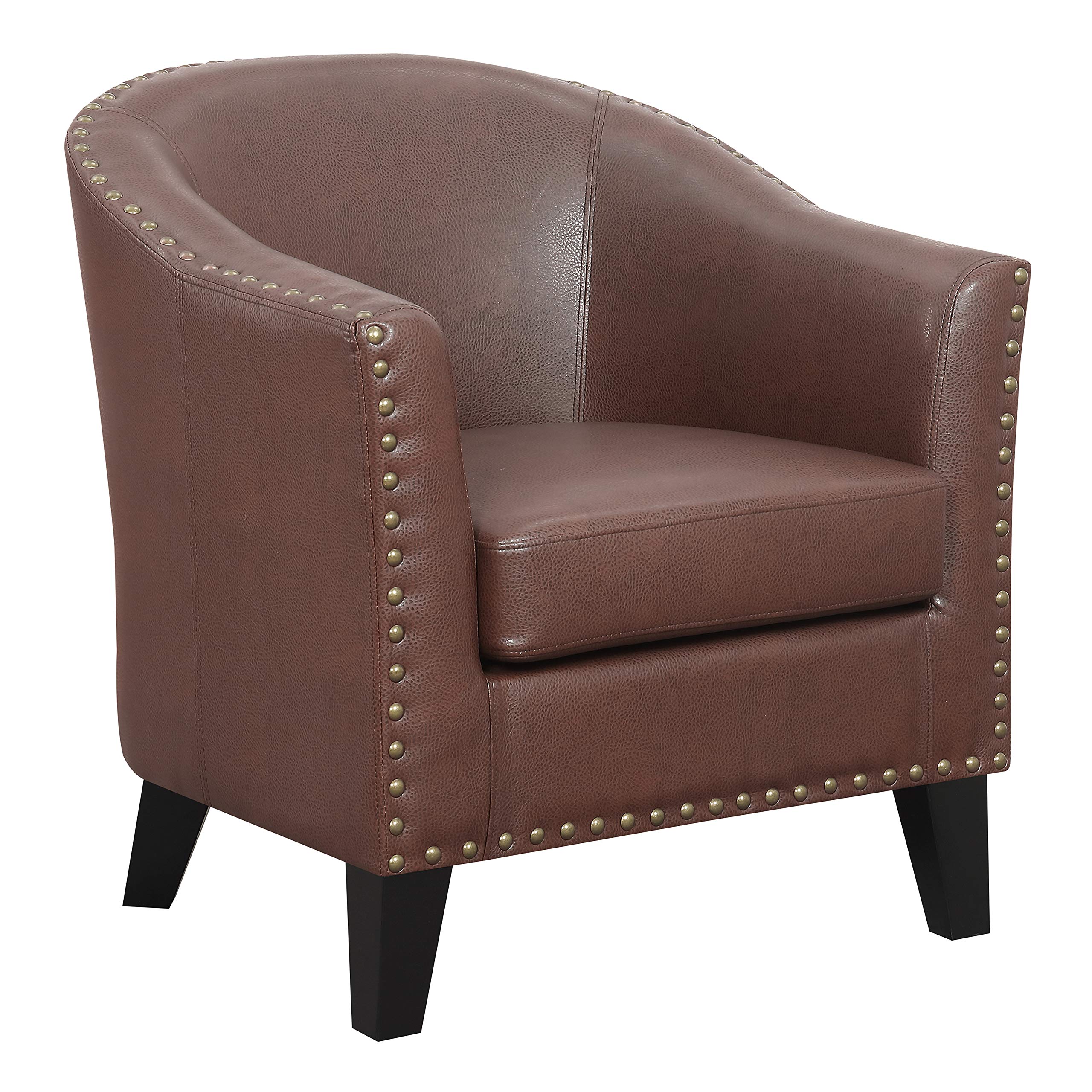 Amazon Brand – Ravenna Home Keith Rounded Faux Leather Nailhead Club Accent Chair, 29.5"W, Brown