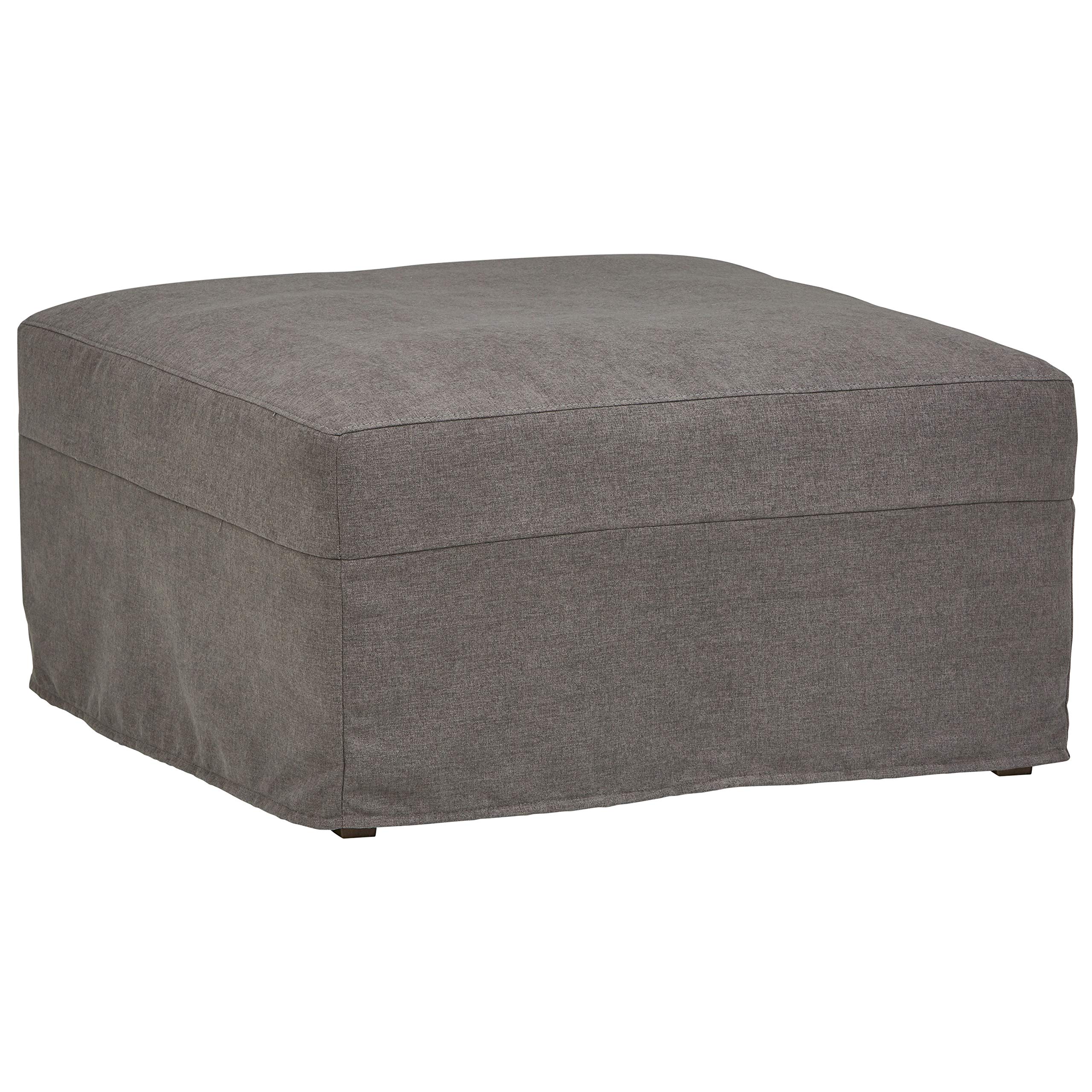 Amazon Brand – Stone & Beam Andover Slipcover Square Ottoman, 33"W, Stone Fabric