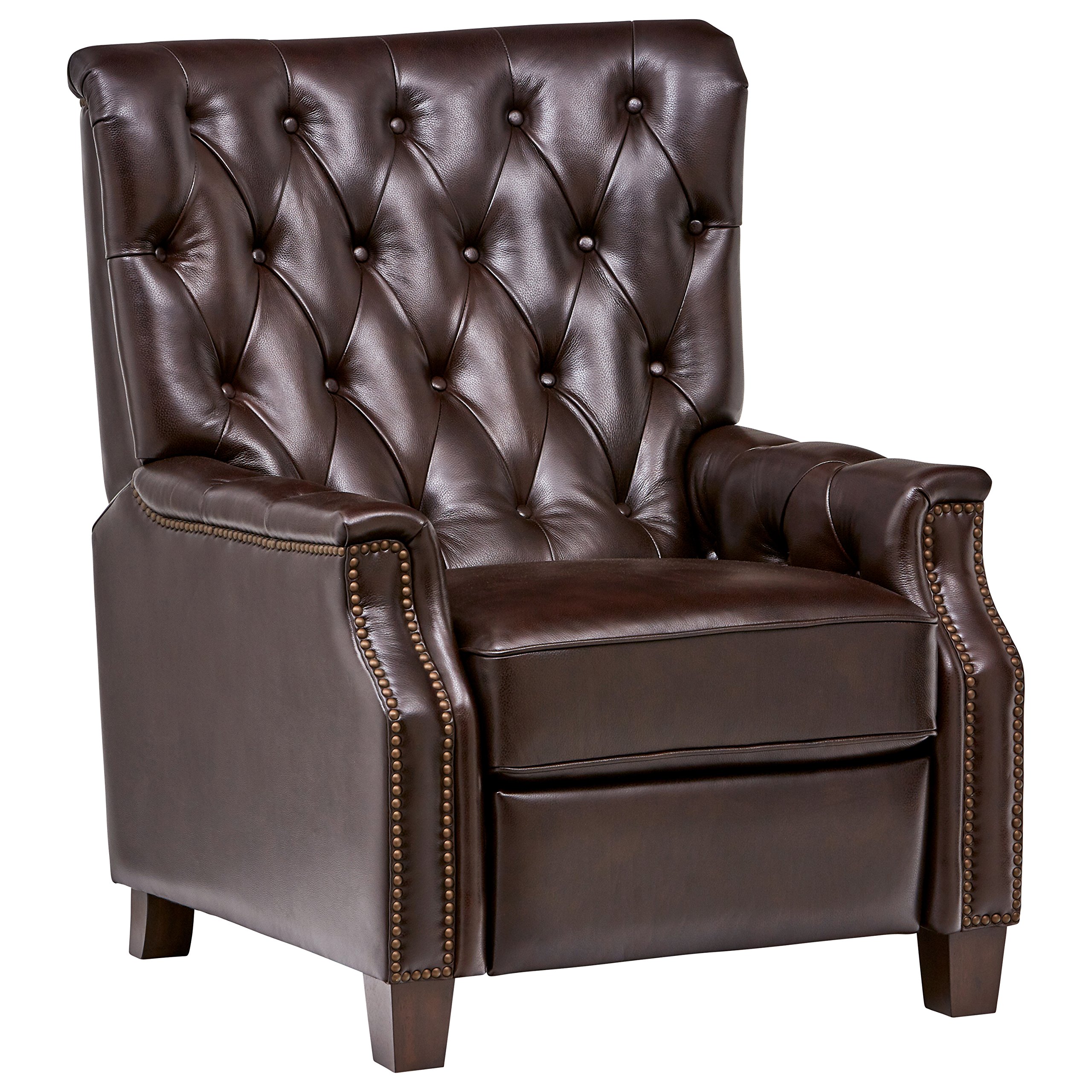 Amazon Brand – Stone & Beam Traditional Nailhead Button Tufted Leather Recliner Chair, 33.4"W, Brown Leather