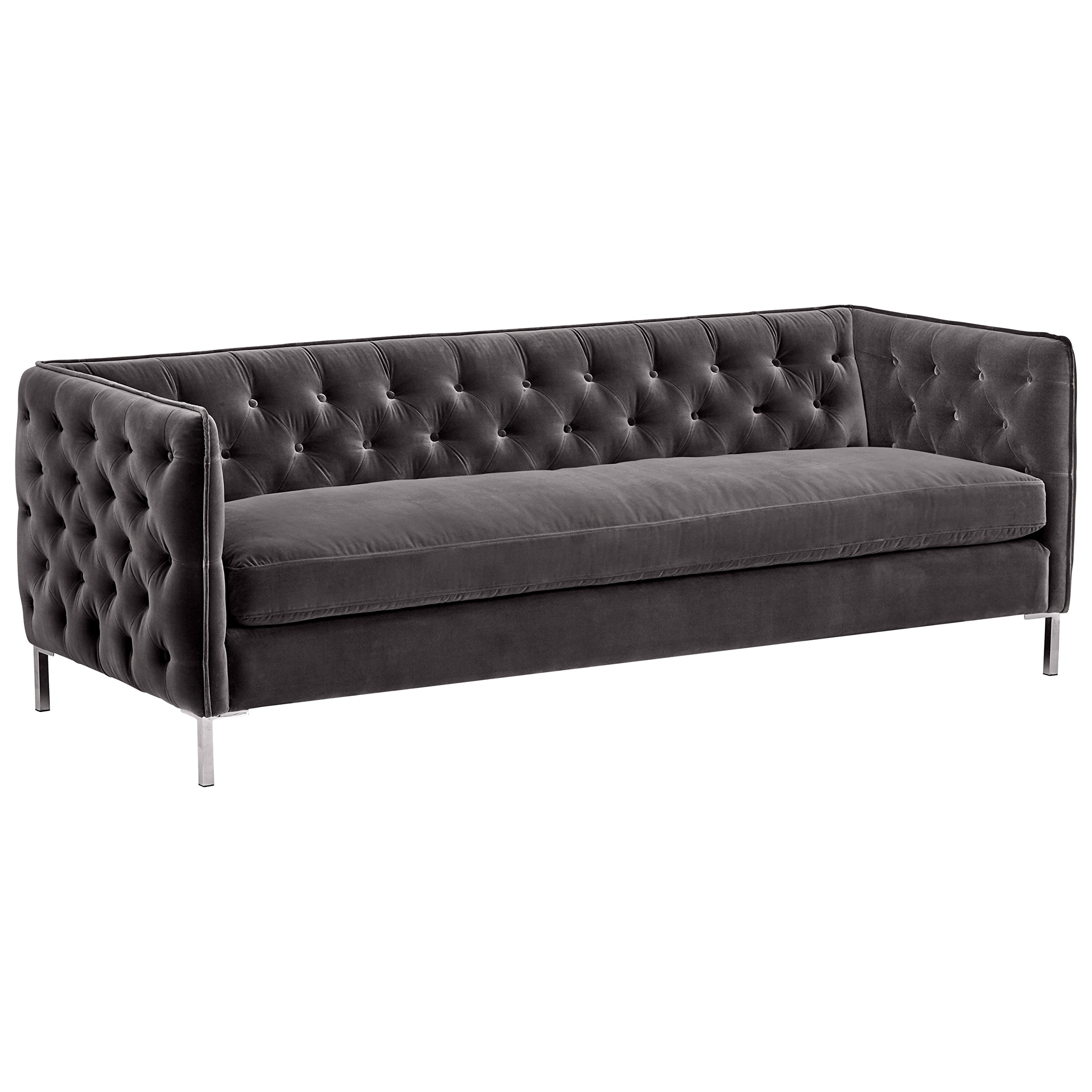Amazon Brand – Rivet Eva Mid-Century Modern Tufted Velvet Down-Filled Sectional Sofa Couch, 87"W, Pewter