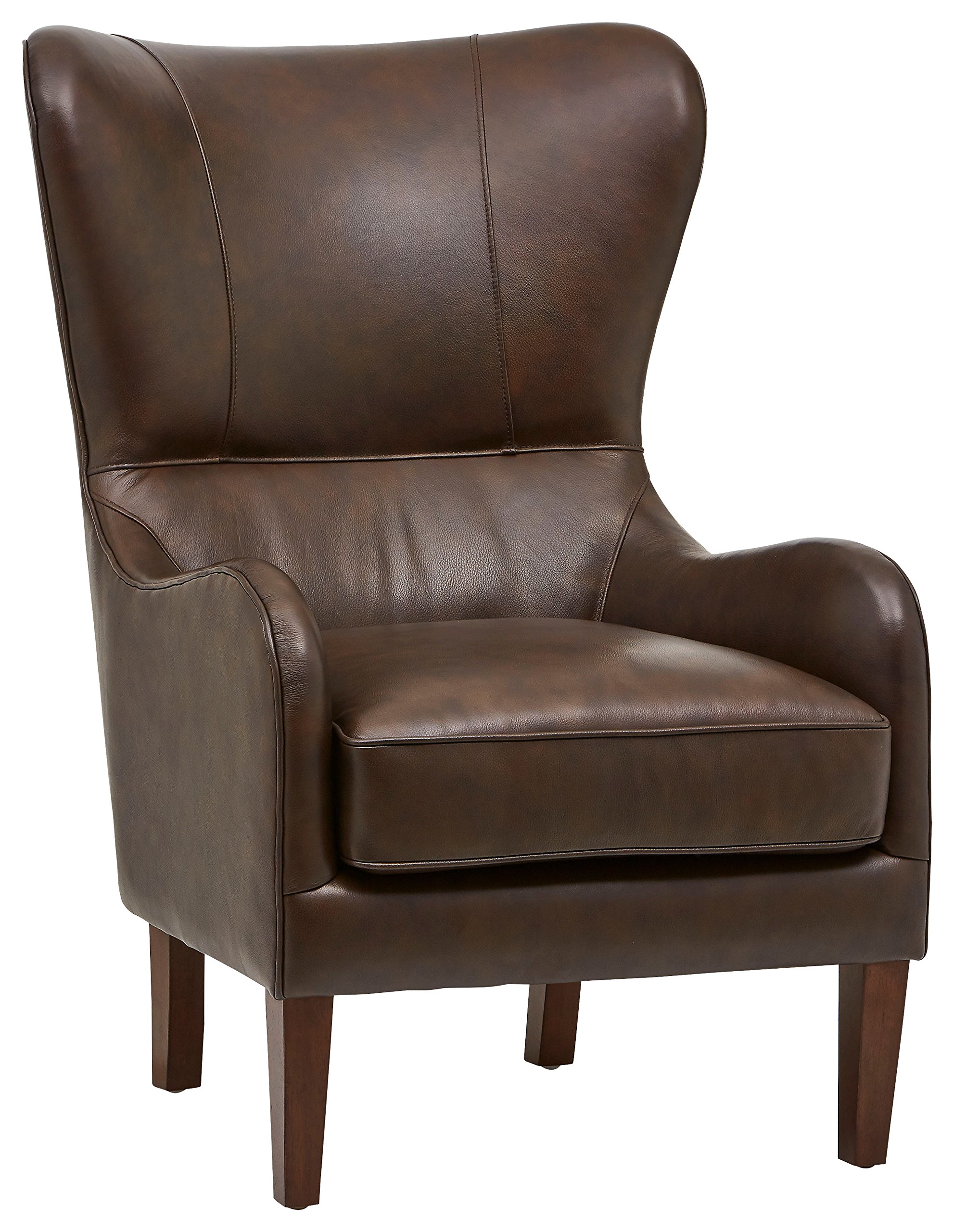 Stone & Beam Deco Mid-Century Modern Leather Wingback Chair, 36" W, Walnut