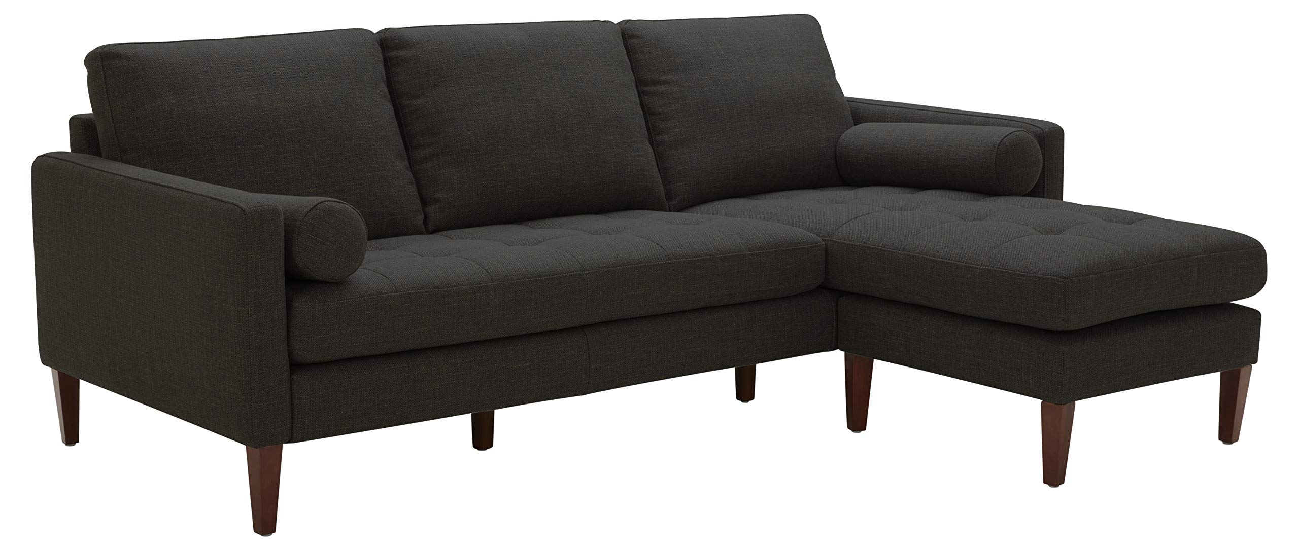 Amazon Brand – Rivet Aiden Mid-Century Sectional with Tapered Wood Legs, 86"W, Dark Grey
