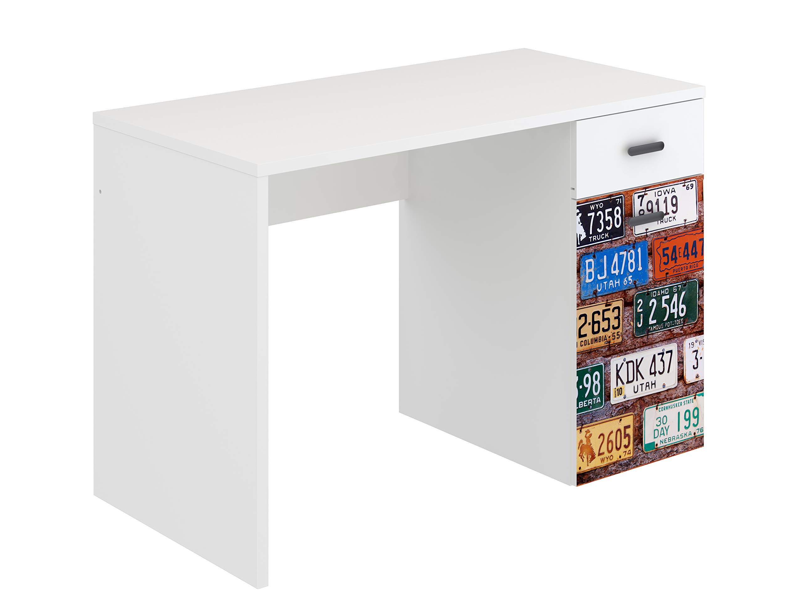Amazon Brand - Movian Aveyron 1-Drawer 1-Door Desk, 55 x 110 x 73.5cm, White & Print