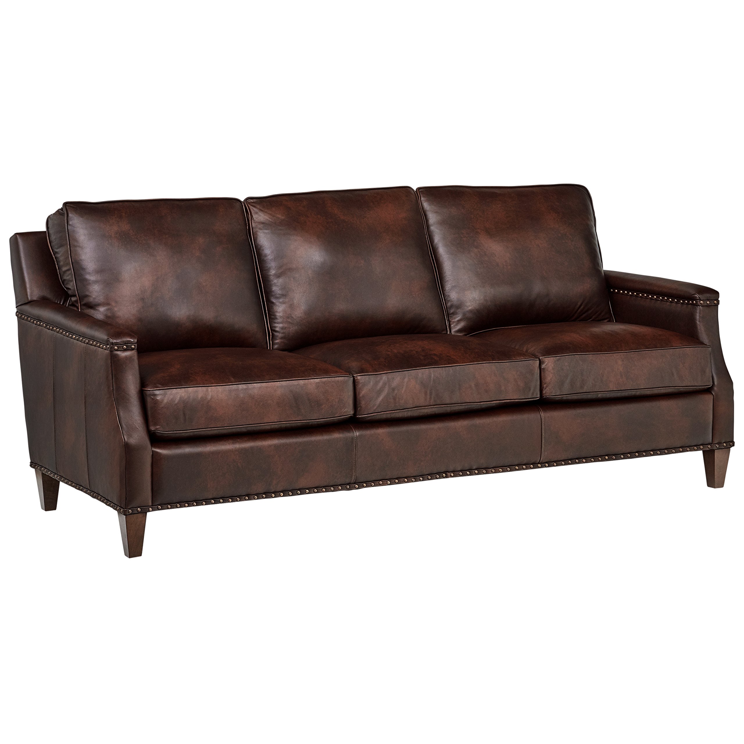 Amazon Brand – Stone & Beam Marin Leather Nailhead Studded Sofa Couch, 87"W, Driftwood