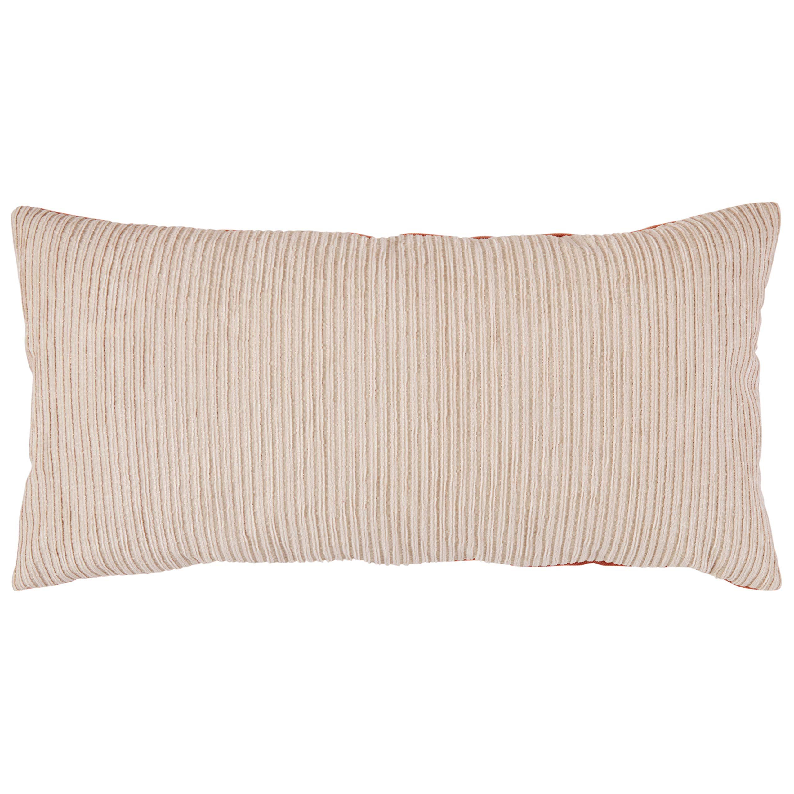 Amazon Brand – Rivet Contemporary Corduroy & Velvet Throw Pillow, 24"W x 12"H, Blush / Coral