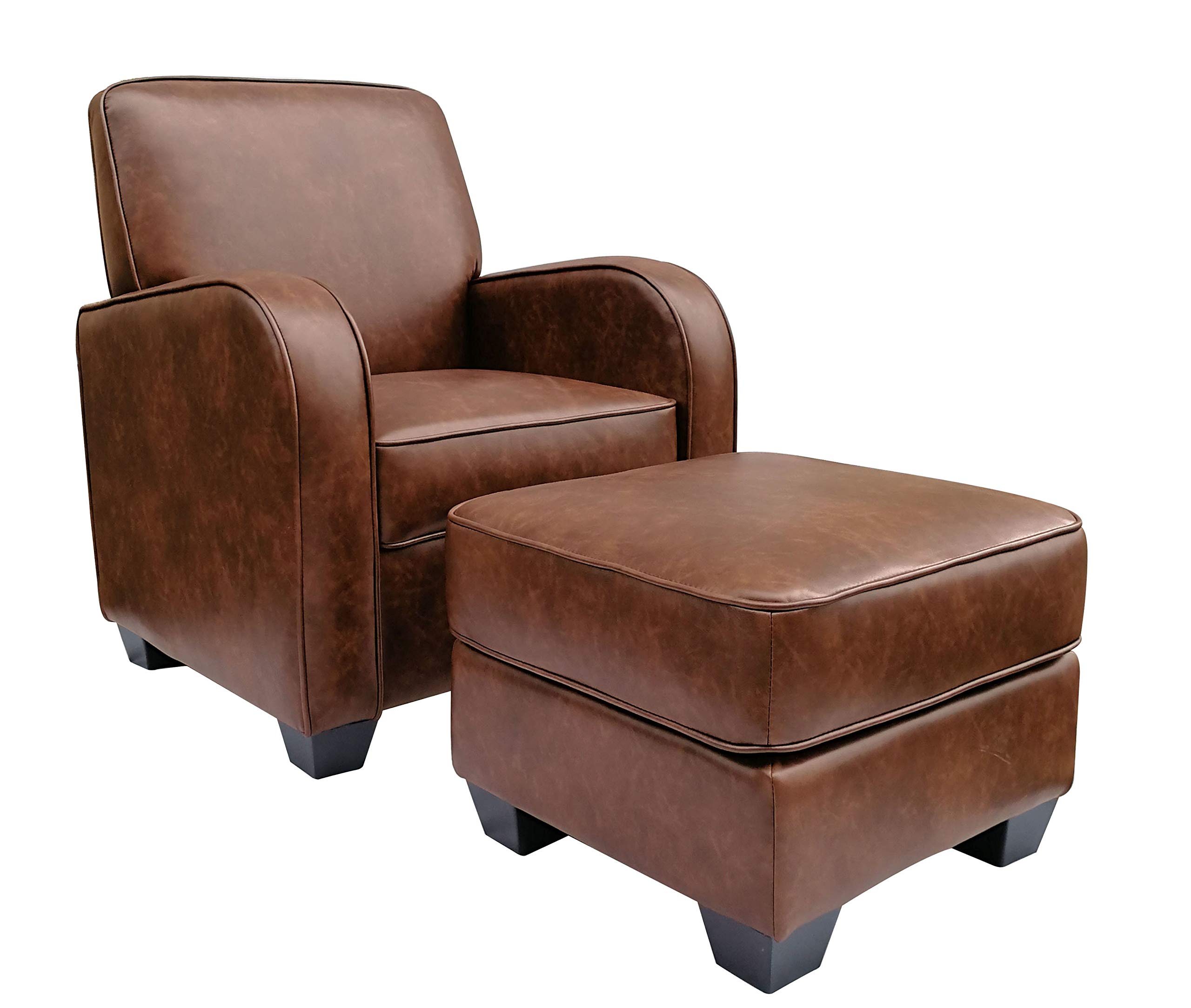 Amazon Brand – Ravenna Home Club Faux Leather Accent Chair and Ottoman, 29"W, Brown