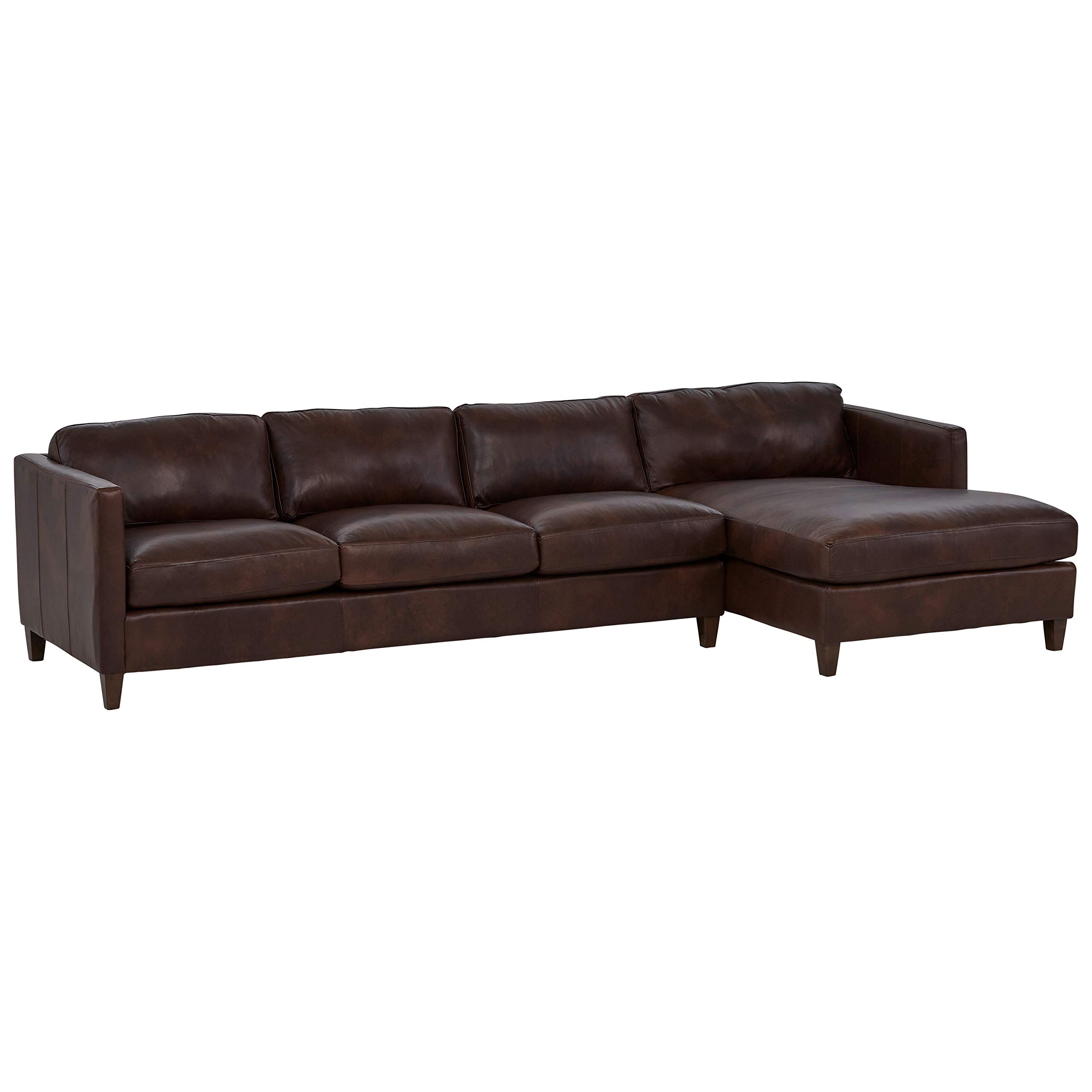Amazon Brand – Stone & Beam Andover Right-Facing Sofa-Chaise Sectional, 126"W, Driftwood Leather