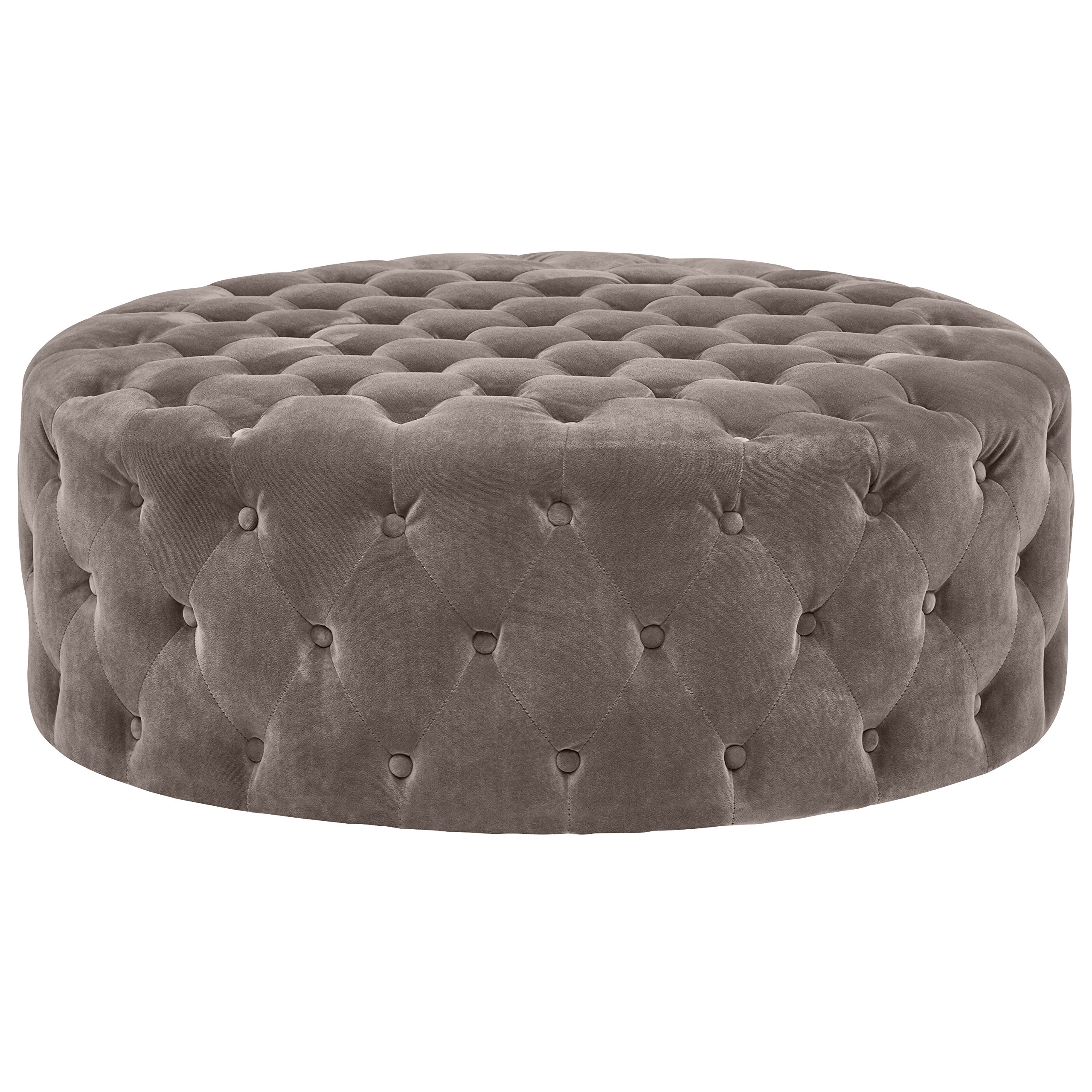 Amazon Brand – Rivet Cliff Mid-Century Modern Round Tufted Velvet Pouf Ottoman, 39"W, Grey