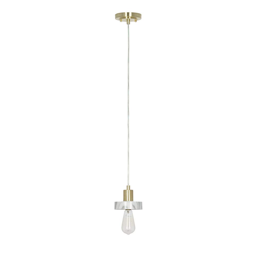 Amazon Brand – Rivet Mid-Century Modern Single-Light Marble Pendant with Exposed Bulb and Satin Brass Accents, LED Bulb Included, 66"H, White