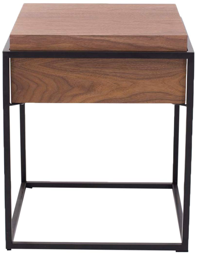 Amazon Brand - Rivet 1-Drawer End/Side Table, 43 x 43 x 52cm, MDF with Walnut Veneer/Black Metal Frame