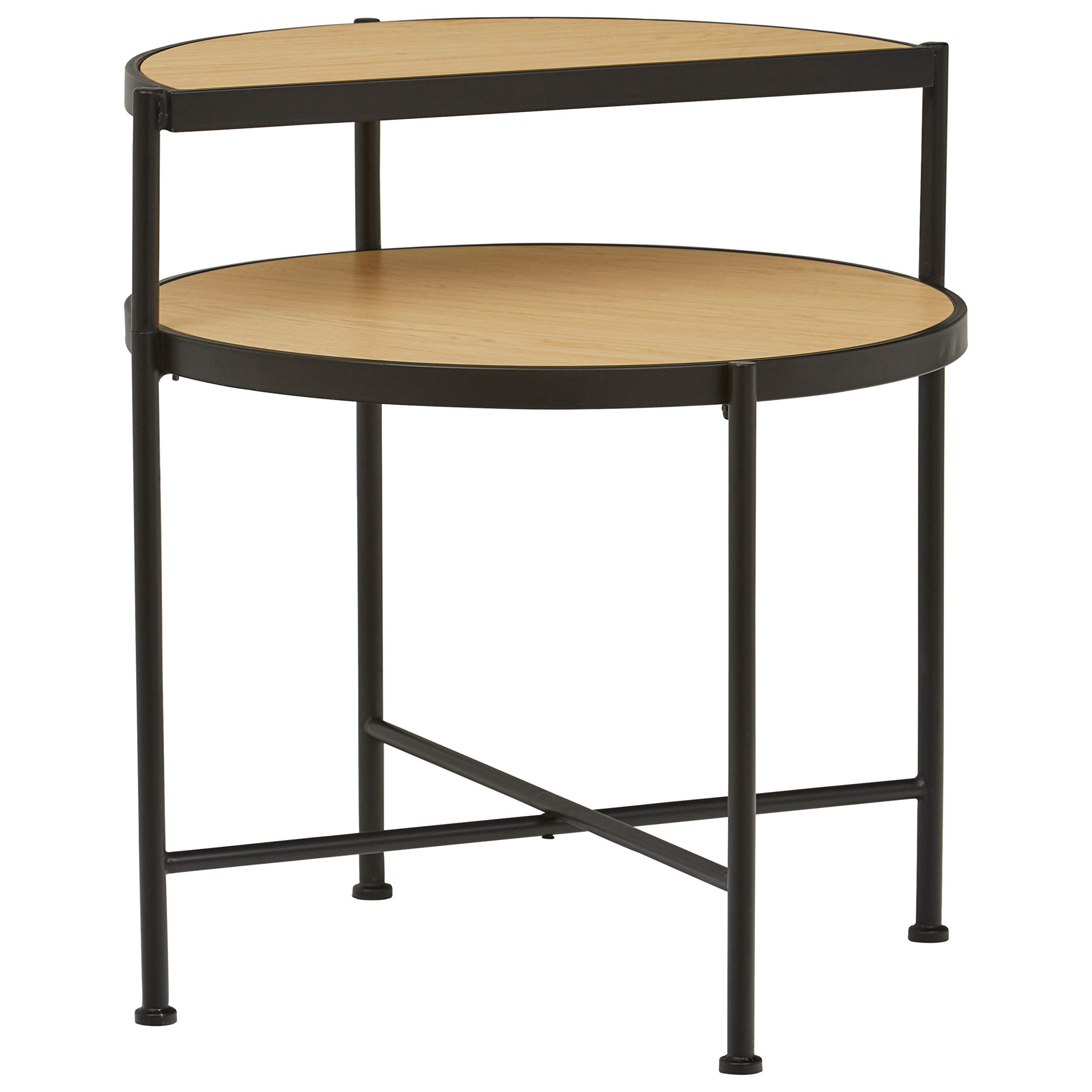 Amazon Brand – Stone & Beam 2-Tier Rustic Accent End Table, 26"W, Light Wood and Dark Metal