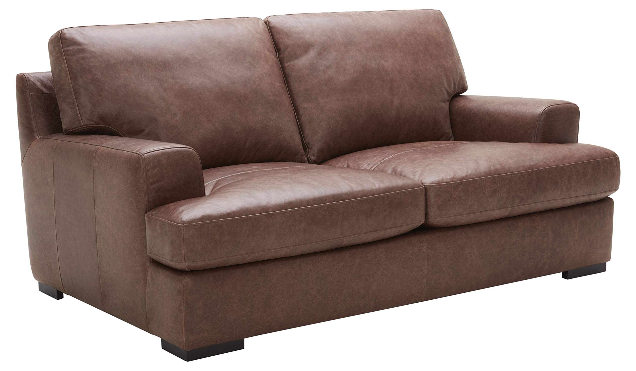 Amazon Brand – Stone & Beam Lauren Down-Filled Oversized Leather Loveseat with Hardwood Frame, 74"W, Dark Brown