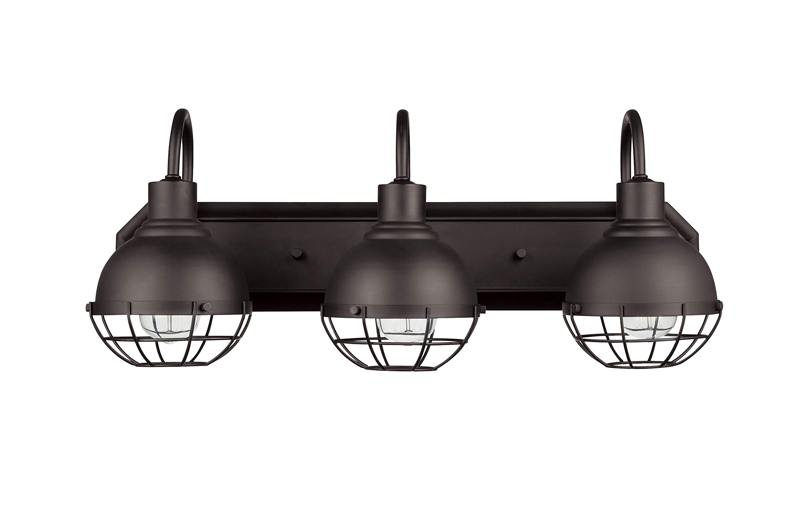 Amazon Brand – Stone & Beam Contemporary Vanity Light with Metal Cage Shades, Vintage Edison Bulbs Included, 10"H, Dark Bronze