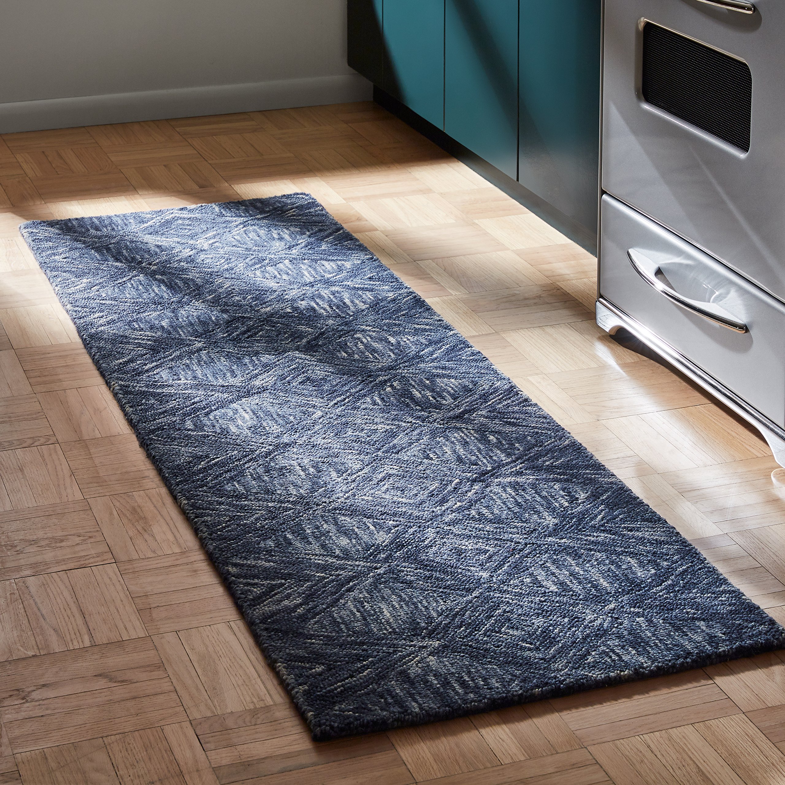 Rivet Motion Modern Patterned Wool Runner Rug, 2' 3" x 7' 6", Denim Blue