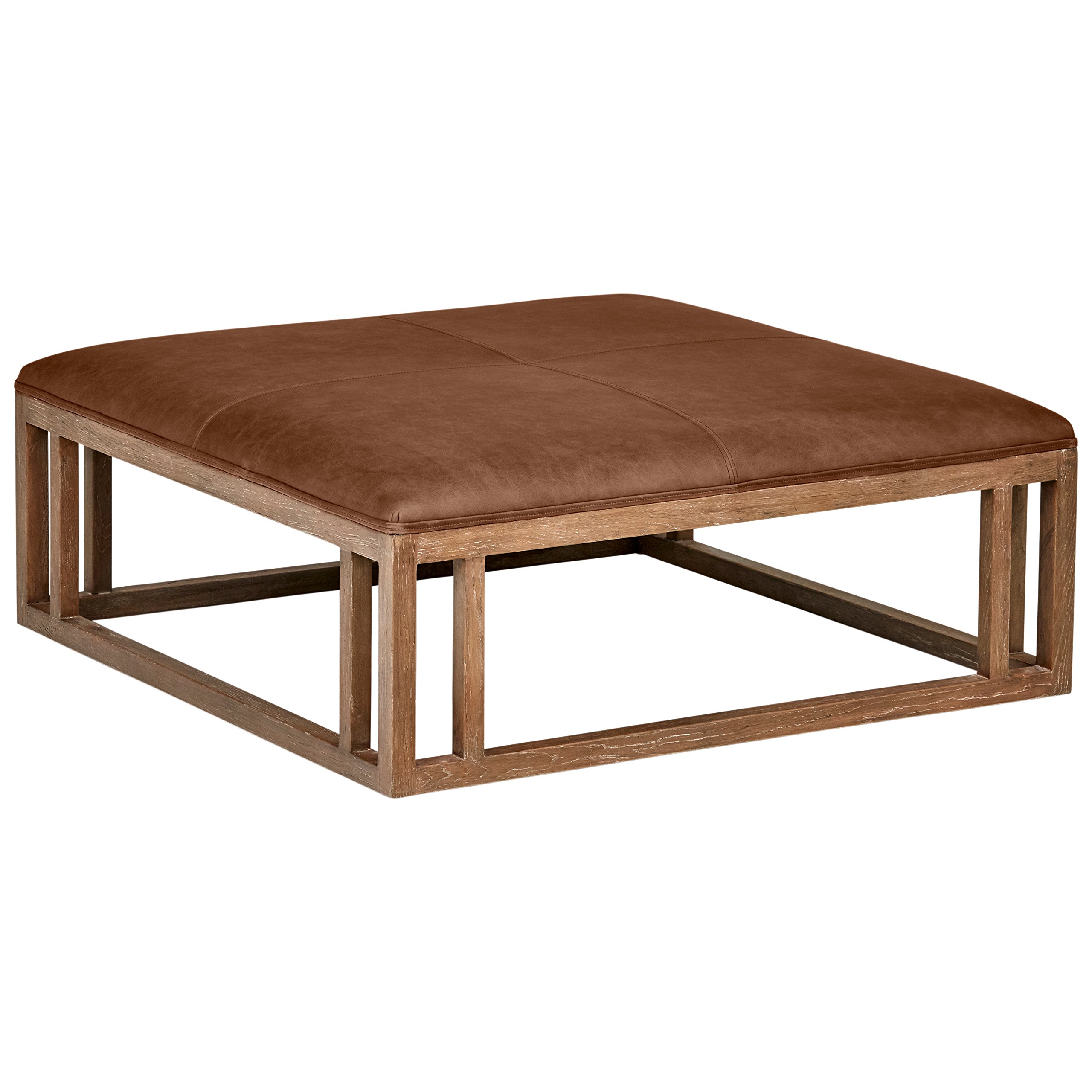Amazon Brand – Stone & Beam Norah Leather and Wood Square Ottoman