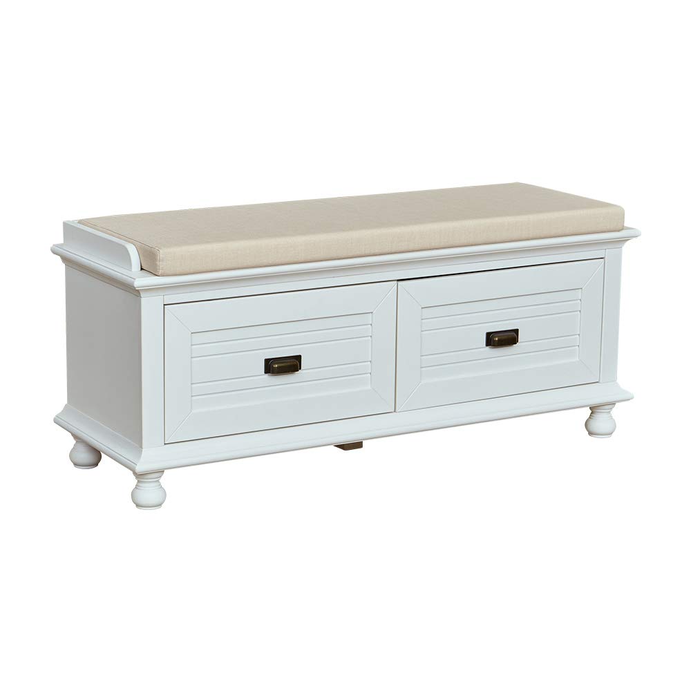 Amazon Brand – Ravenna Home Classic Solid Pine Storage Bench, 45"W, White Wash Finish