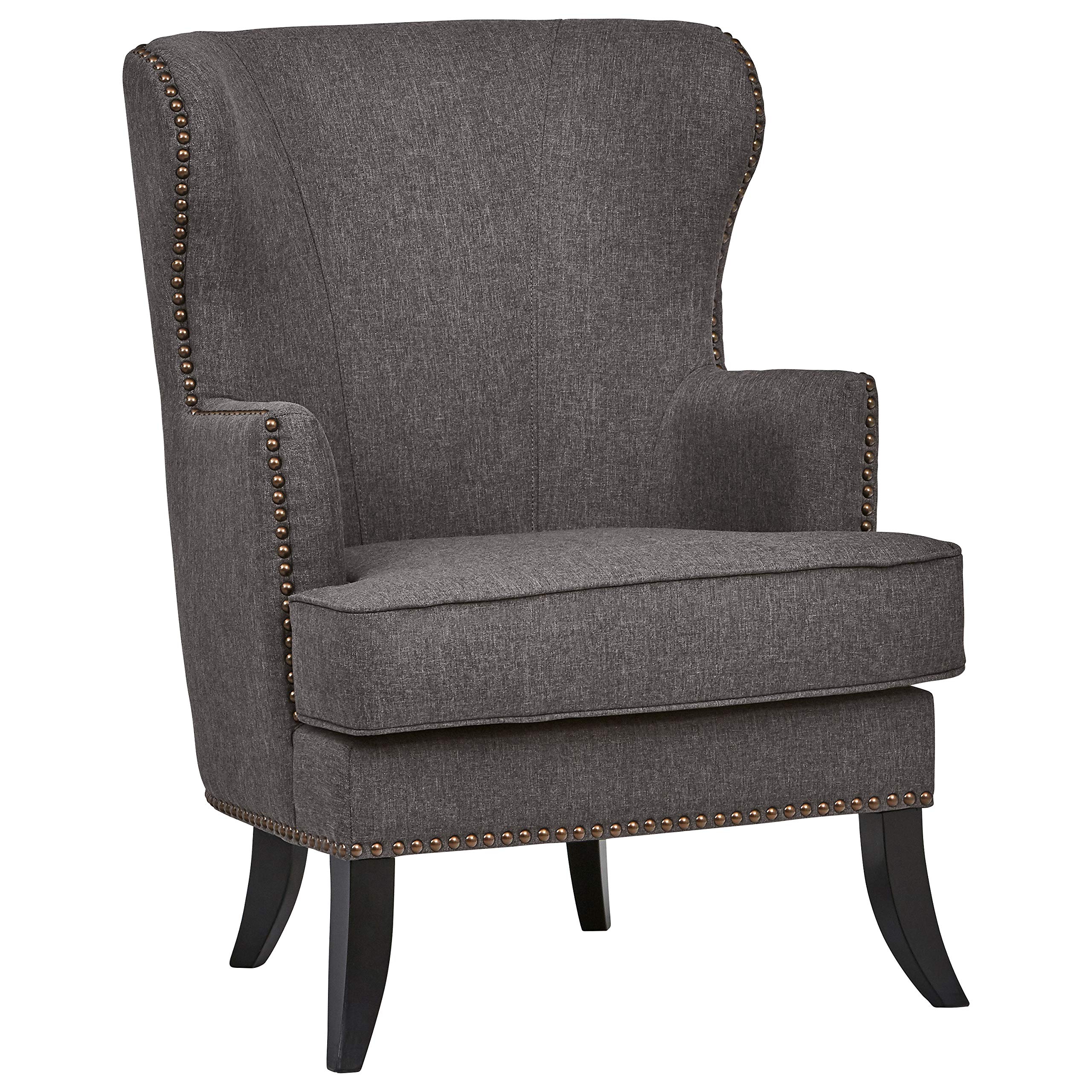 Amazon Brand – Ravenna Home Valmay Wingback Nailhead Trim Accent Chair, 28"W, Gray
