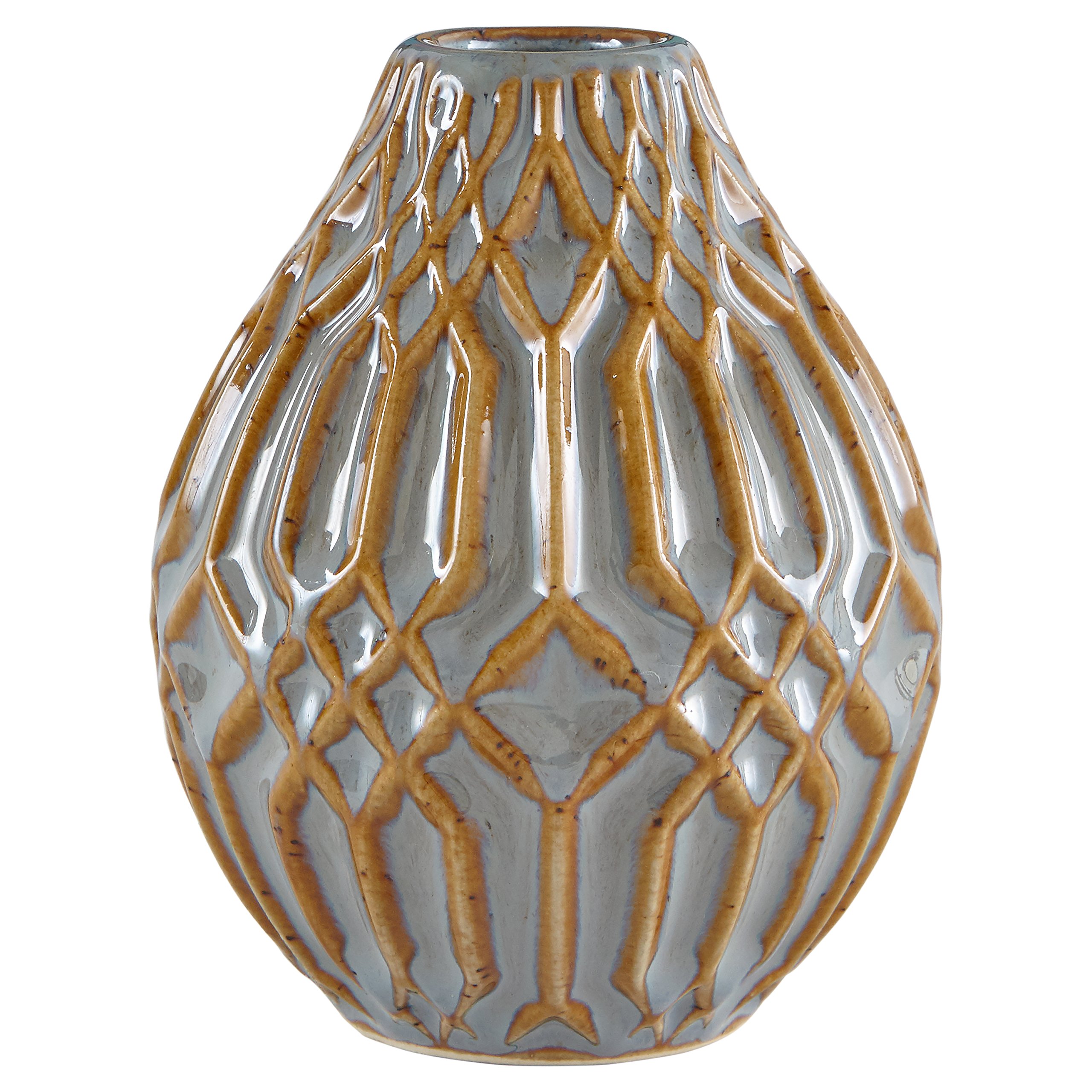 Amazon Brand – Stone & Beam Modern Ceramic Home Decor Flower Vase With Geometric Pattern - 4 Inch, Brown and Grey