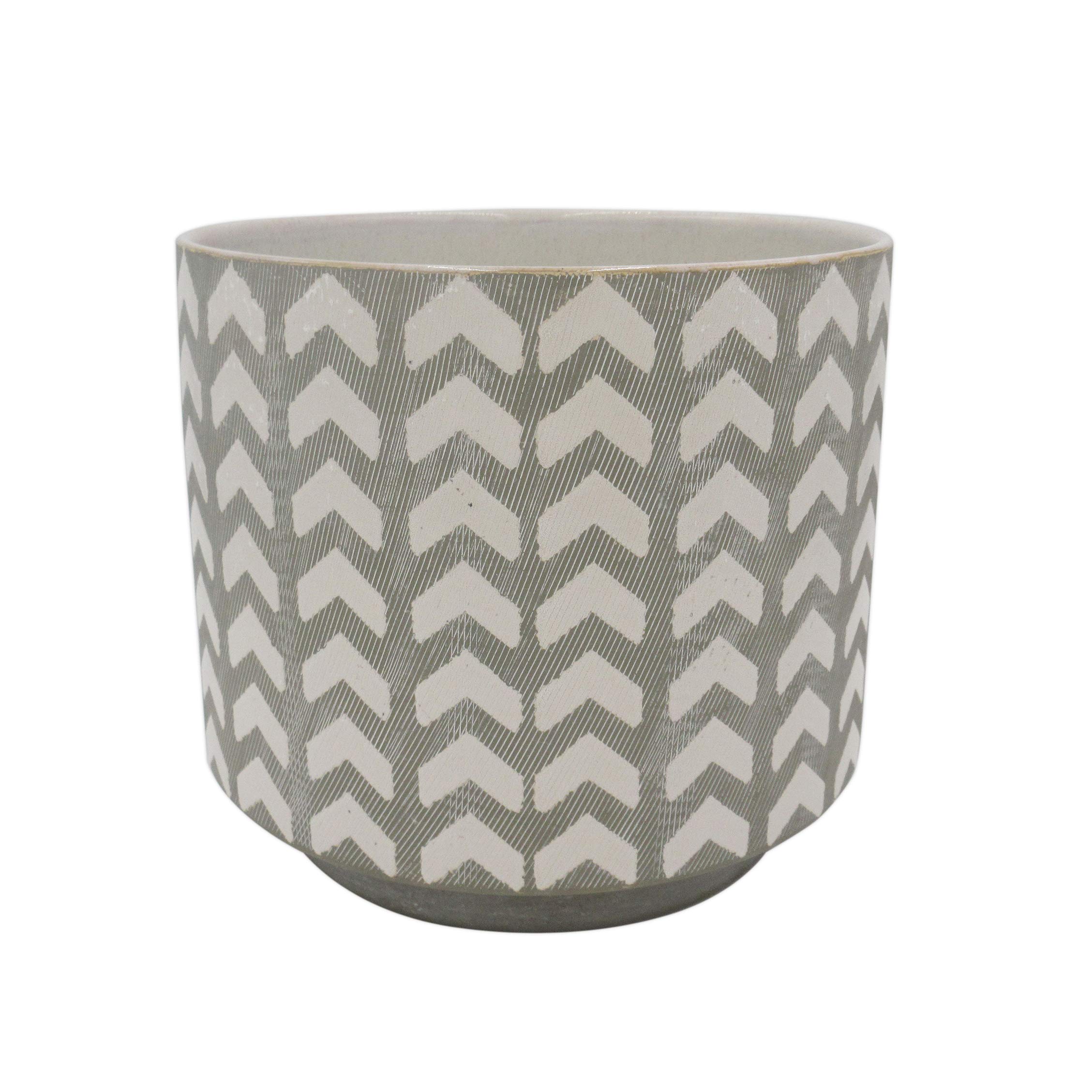 Amazon Brand – Rivet Rustic Chevron-Patterned Stoneware Planter, 6.3"H, White and Gray