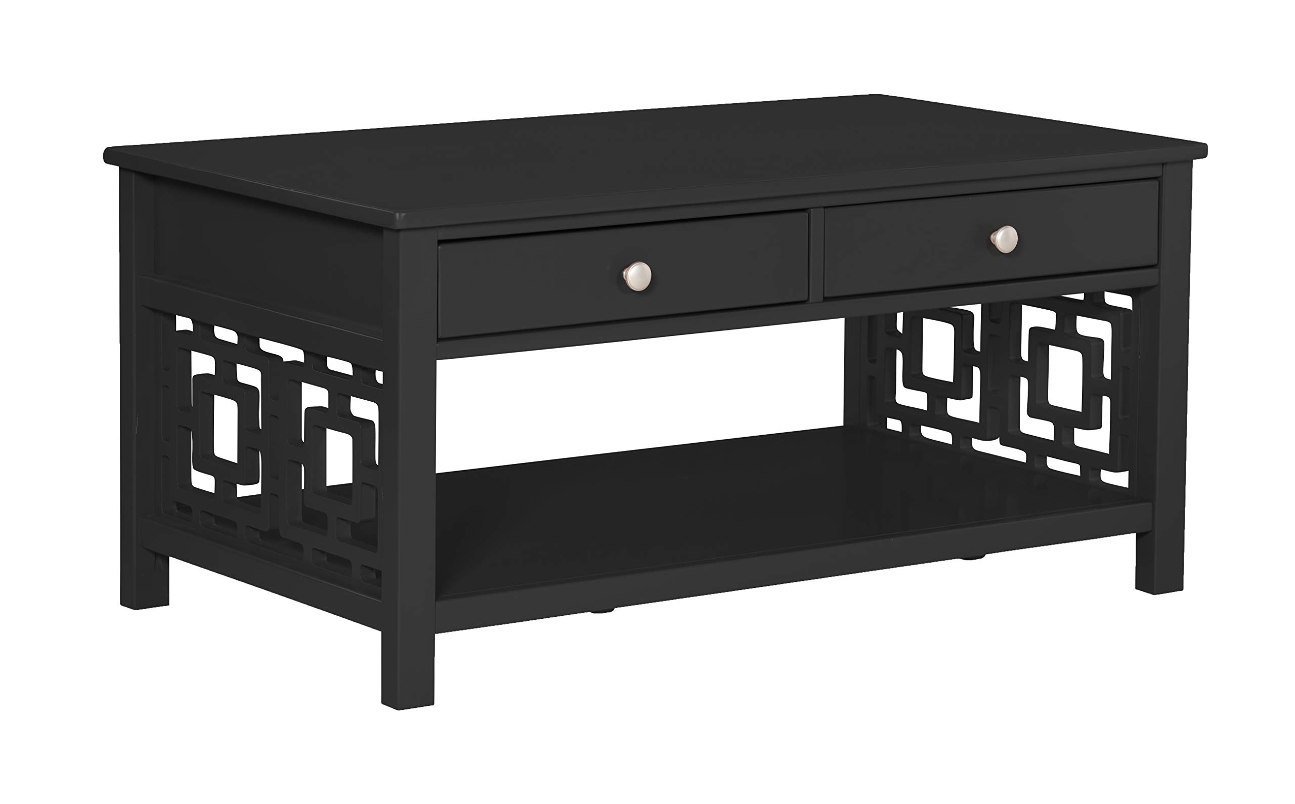 Ravenna Home Classic Coffee Table with Side Cutouts, 42"W, Black Wood