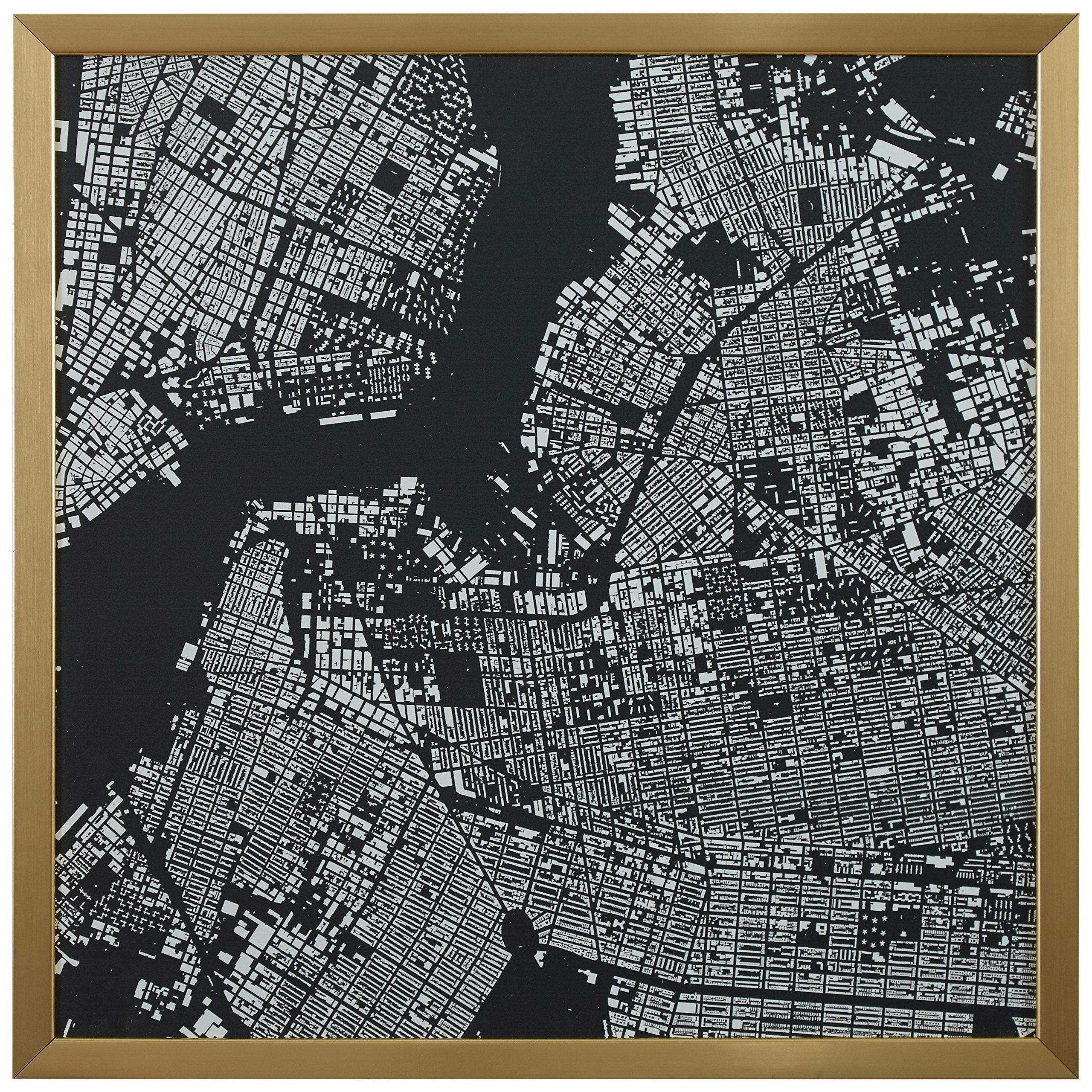 Amazon Brand – Rivet Modern Black and White Map of New York City, Gold Frame, 12" x 12"