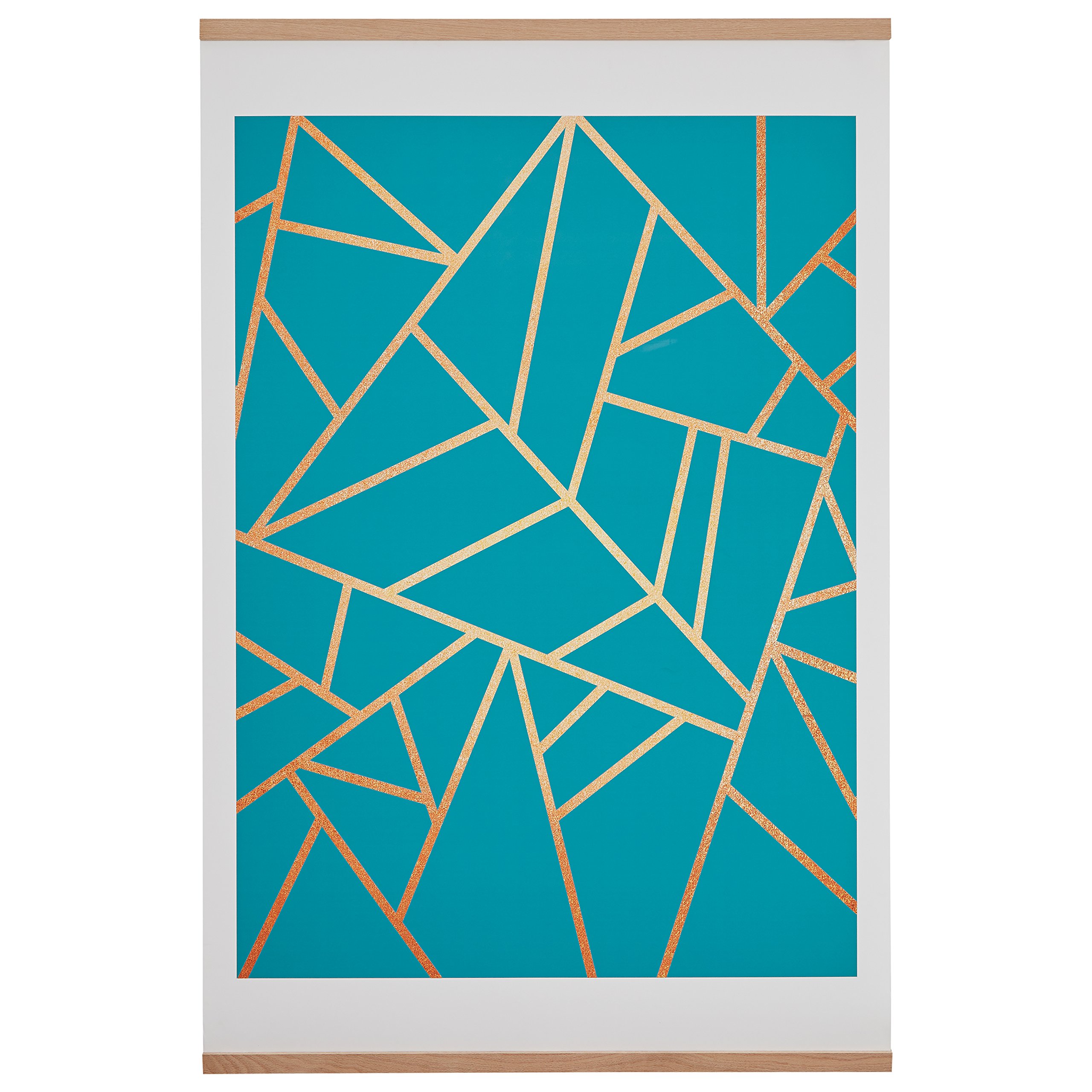 Amazon Brand – Rivet Blue and Metallic Gold Geometric Print with Oak Hanger, 40" x 60"