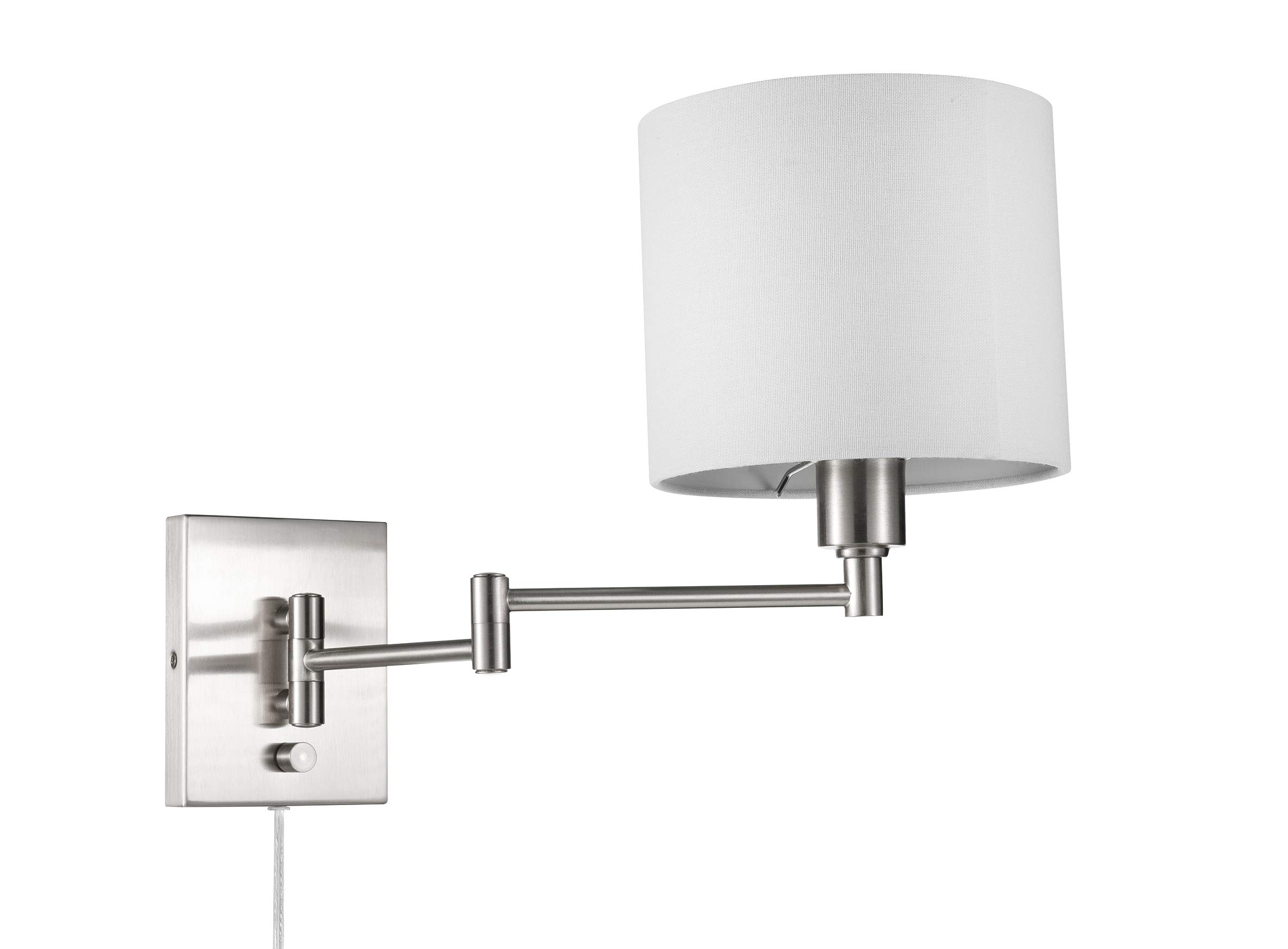 Amazon Brand - Ravenna Home Single-Light Plug-In Wall Sconce with White Linen Shade, LED Bulb Included, 12.6"H, Brushed Steel