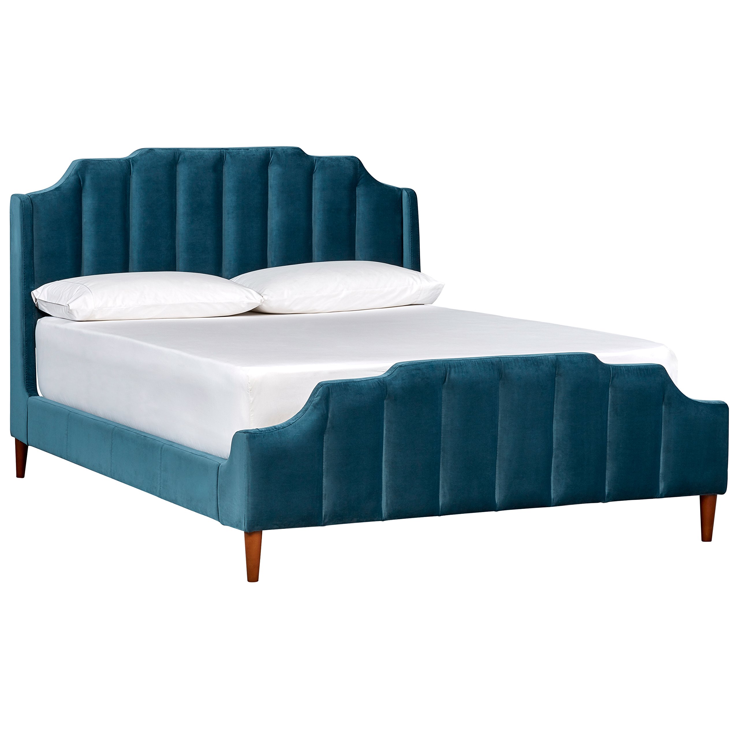 Amazon Brand – Rivet Gwyneth Mid-Century Velvet King Bed with Headboard, 82"W, Navy Blue
