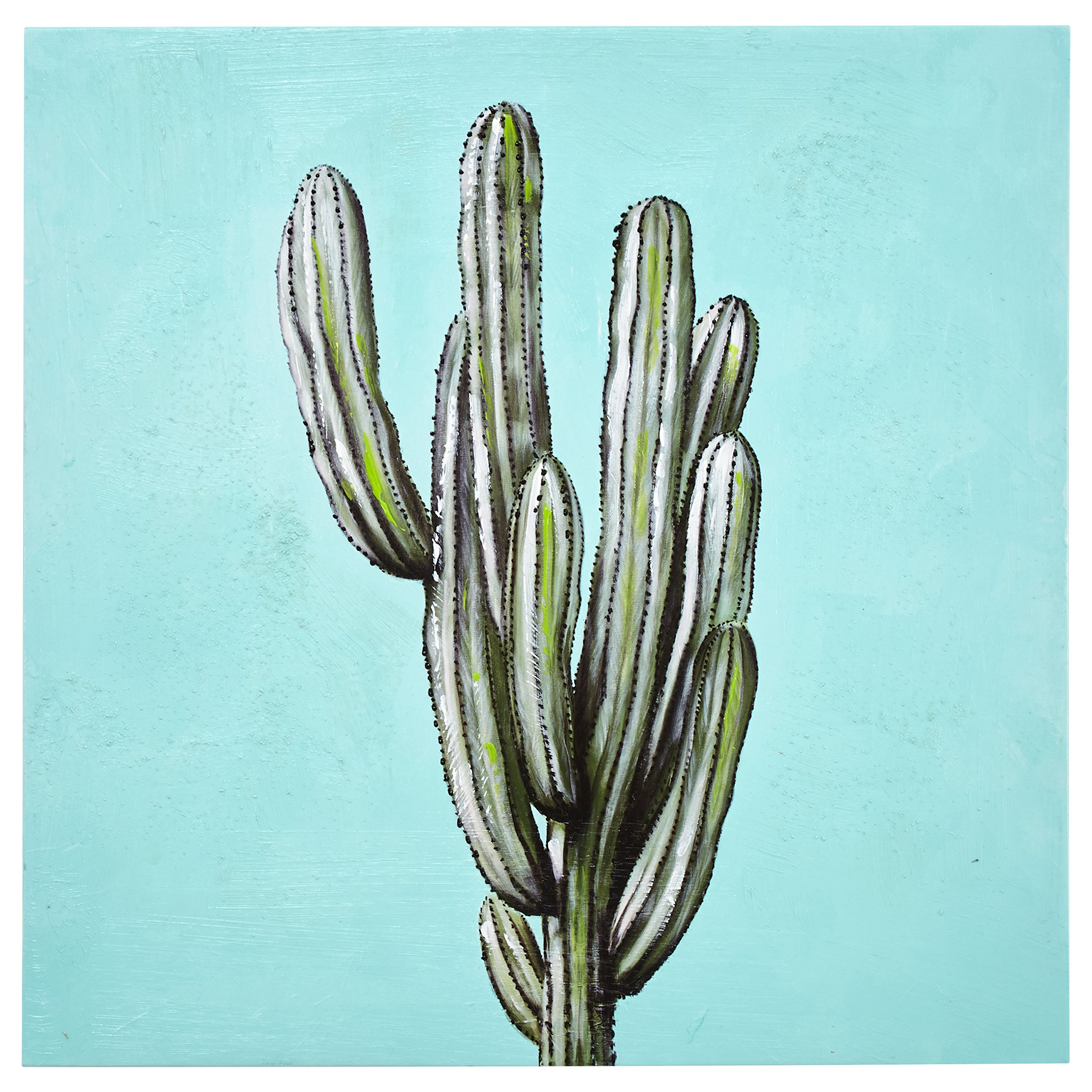 Amazon Brand – Rivet Mid Century Modern Southwestern Blue and Green Cactus Print Wall Art Decor on Canvas, 24 x 24 Inches