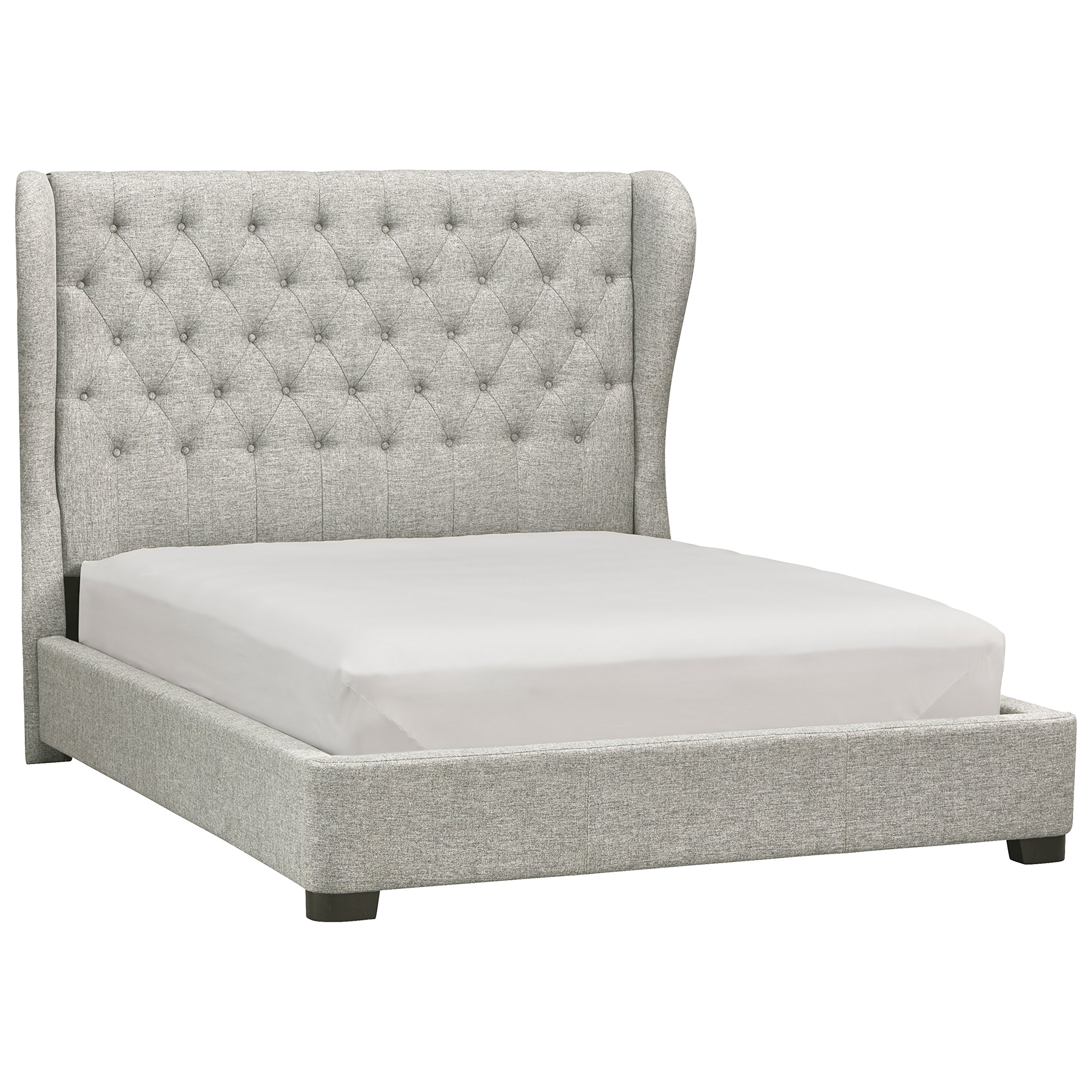 Stone & Beam Bordeaux Tufted Low Wingback Queen Bed with Headboard, 71"W, Grey
