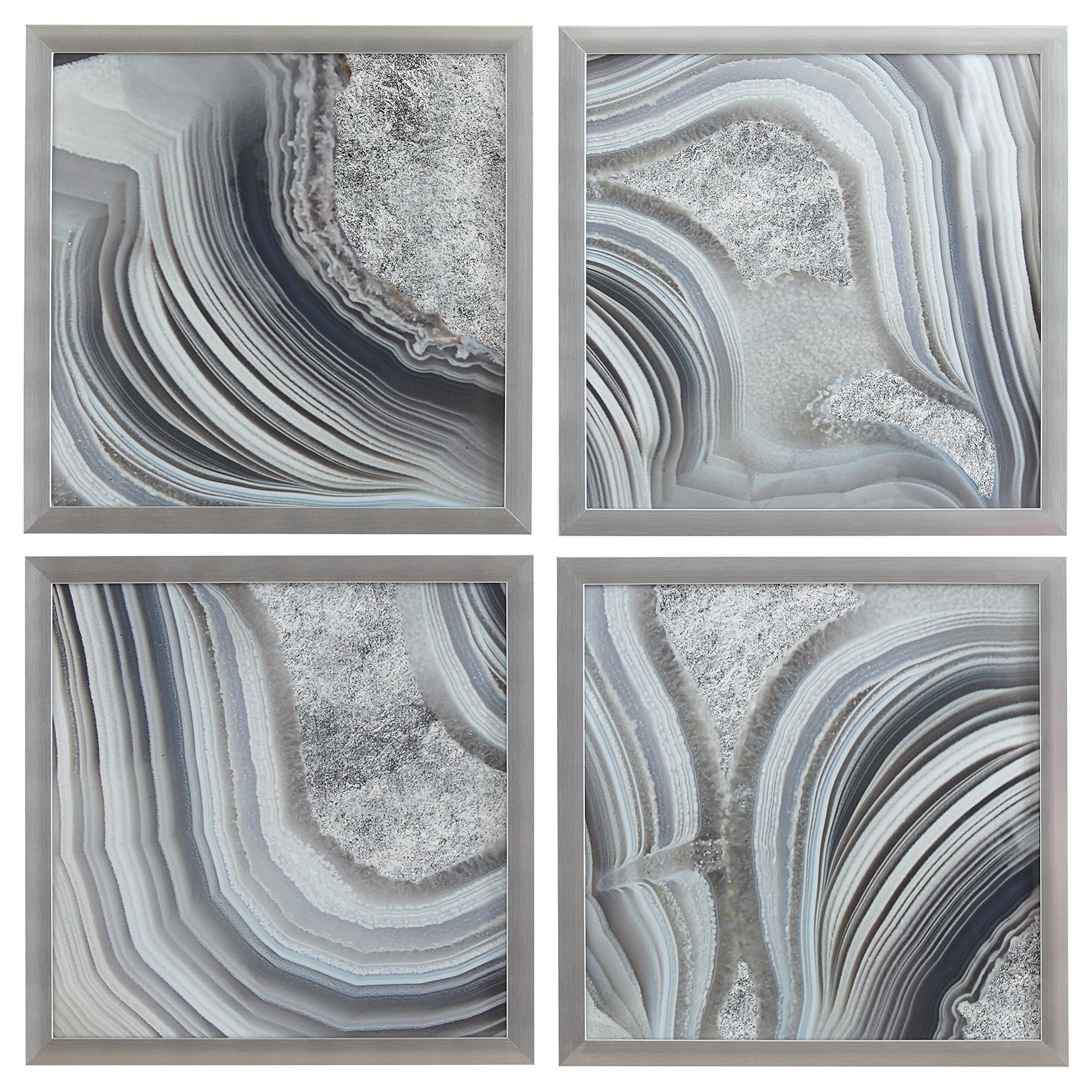 Amazon Brand – Rivet Set of 4 Silver Geodes Prints Wall Art Decor in Silver Frames, 22" x 22" Each, 44" X 44" Overall