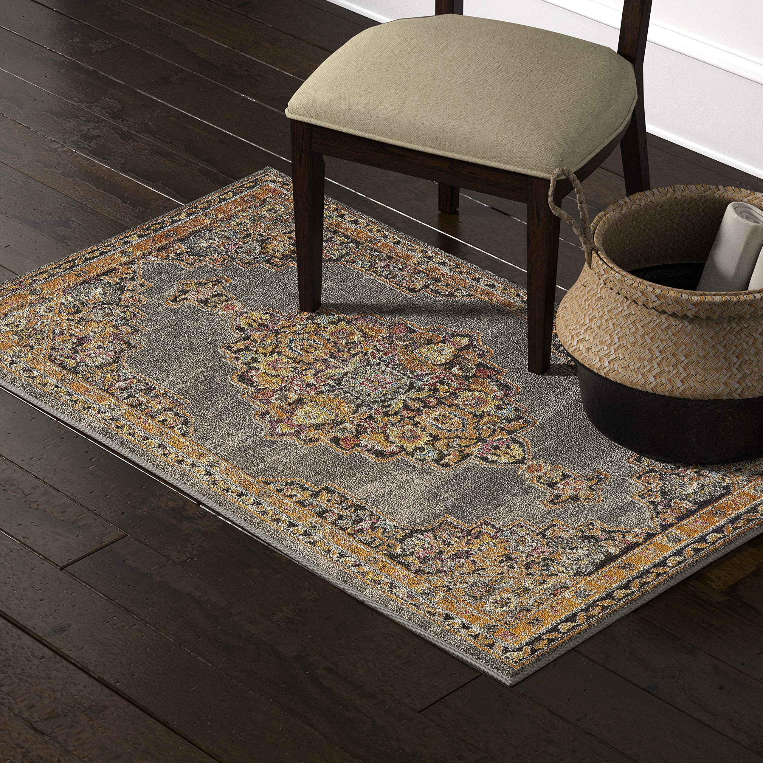 Amazon Brand – Stone & Beam Polypropylene Rug, 3'11" x 5'11", Gray, Orange, Multicolor