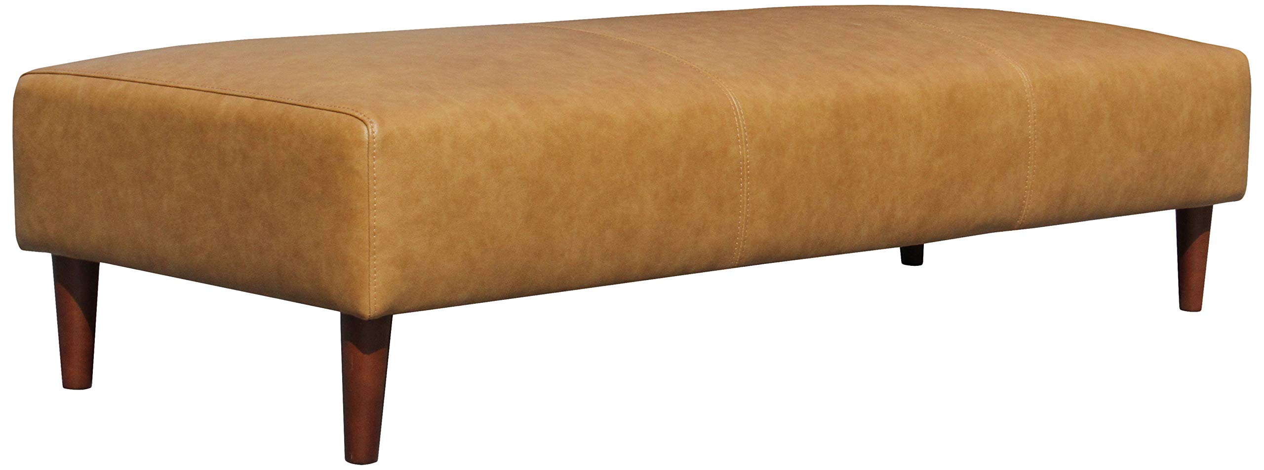 Amazon Brand – Rivet Ava Mid-Century Modern Leather Ottoman Bench, 63.4"W, Caramel