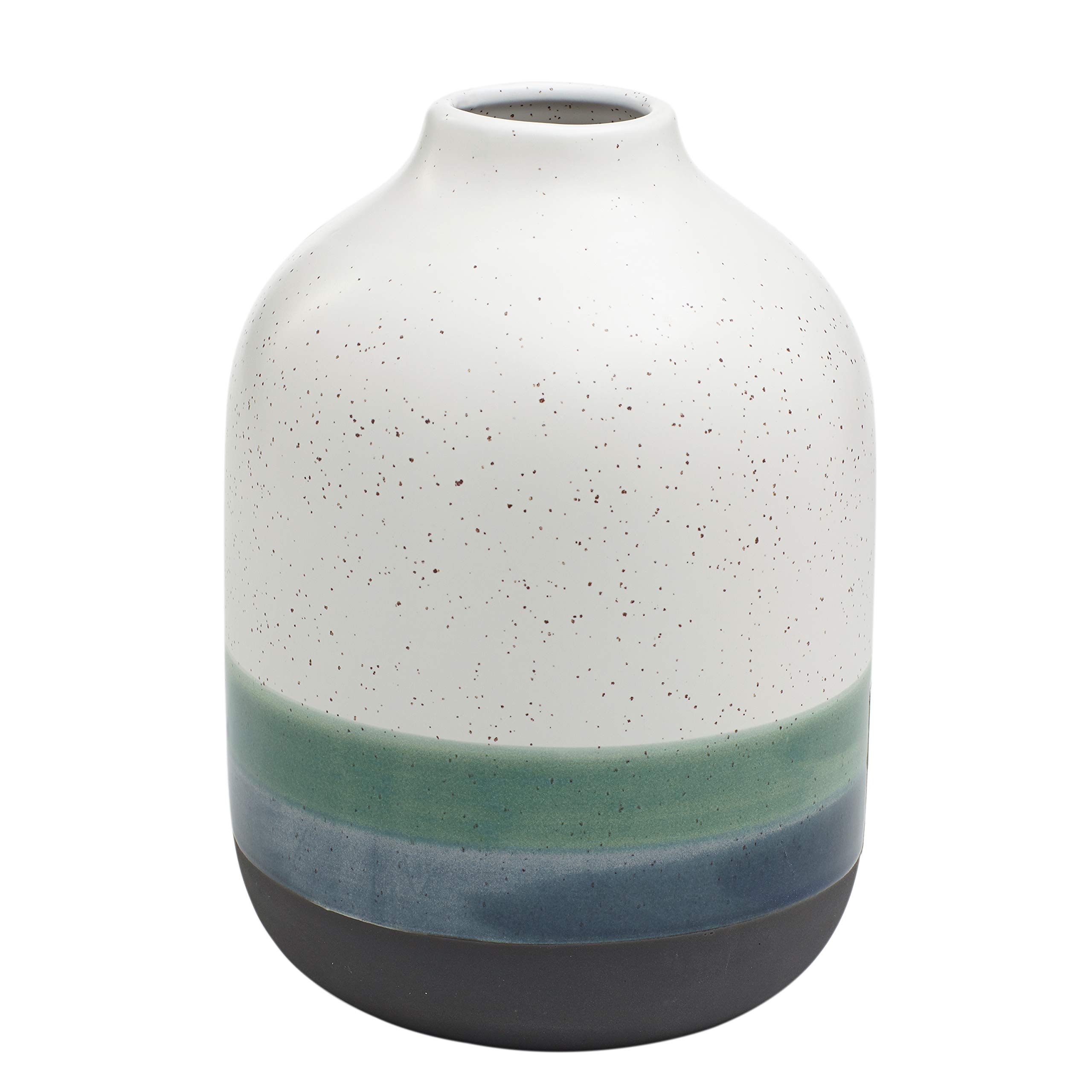 Amazon Brand – Rivet Westline Modern Indoor Outdoor Hand-Painted Stoneware Flower Vase, 9.5"H, Teal White Blue Black
