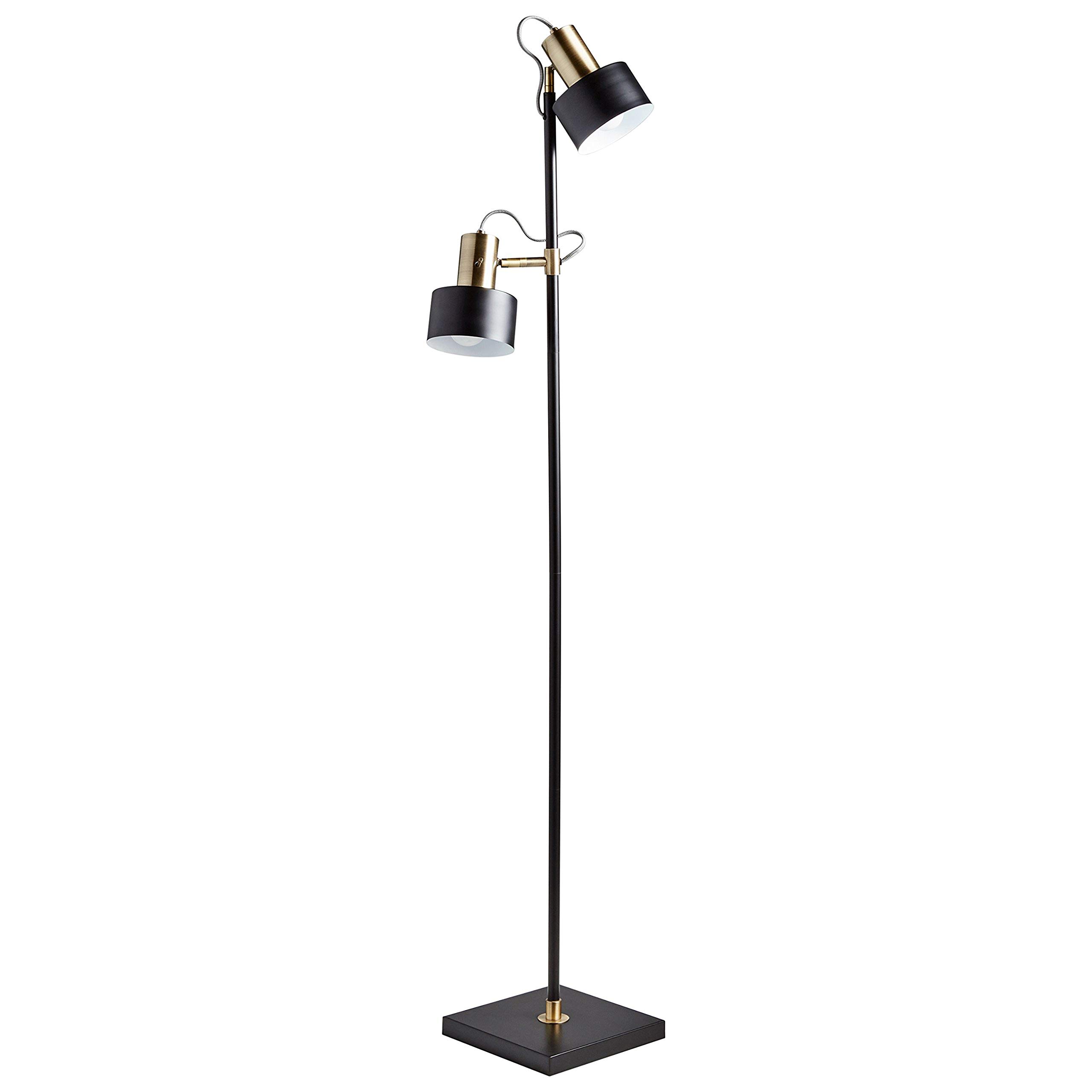 Rivet moderne en métal Lampadaire, 151,1 cm H, avec ampoule, Noir mat avec Laiton antique