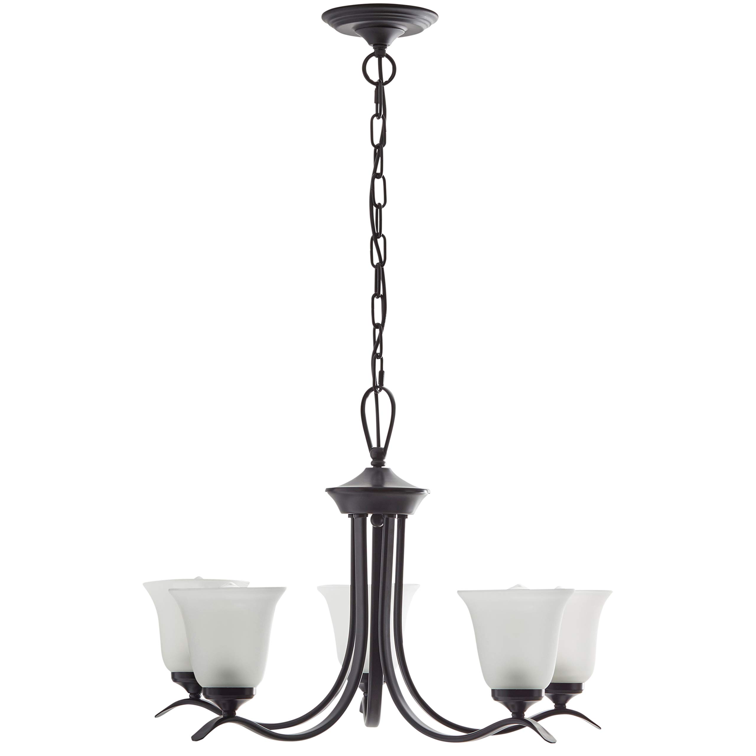 Amazon Brand – Ravenna Home Contemporary Modern Chandelier with 5 White Glass Light Shades - 26 x 26 x 40 Inches, Matte Black