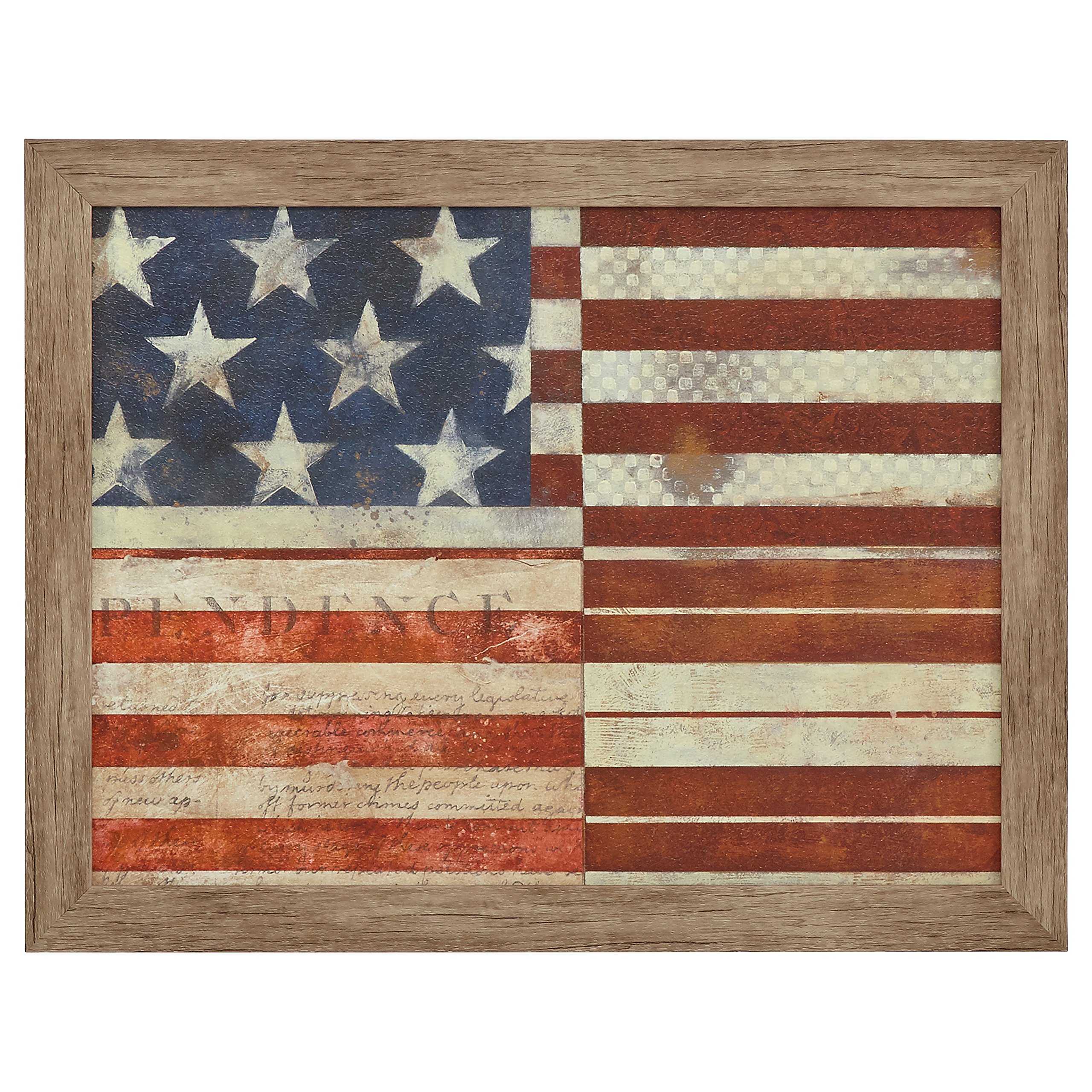 Amazon Brand – Stone & Beam Classic Red, White and Blue Flag Patterns Print Wall Art Decor - 21" x 27" Frame, Warm Grey Barnwood