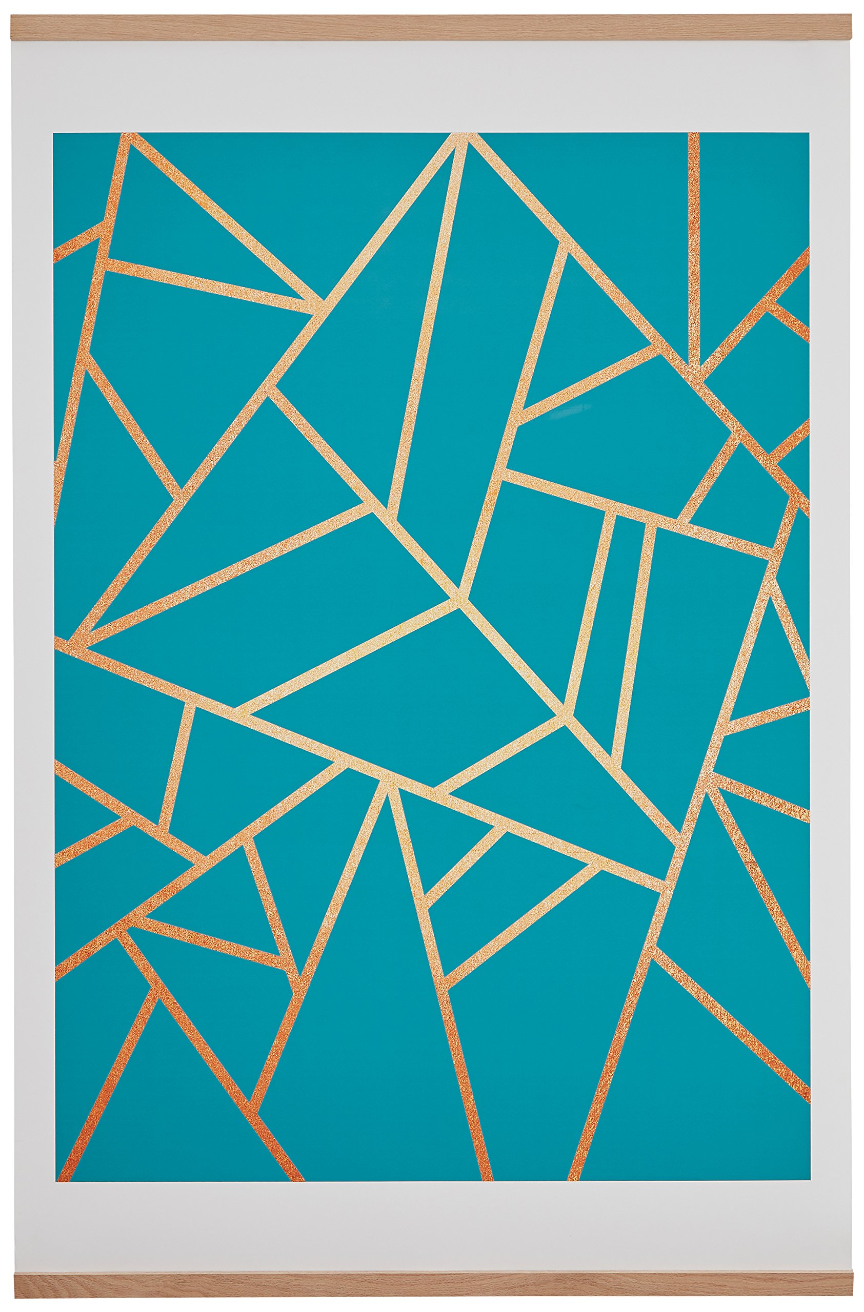 Amazon Brand – Rivet Blue and Metallic Gold Geometric Print with Oak Hanger, 18" x 24"