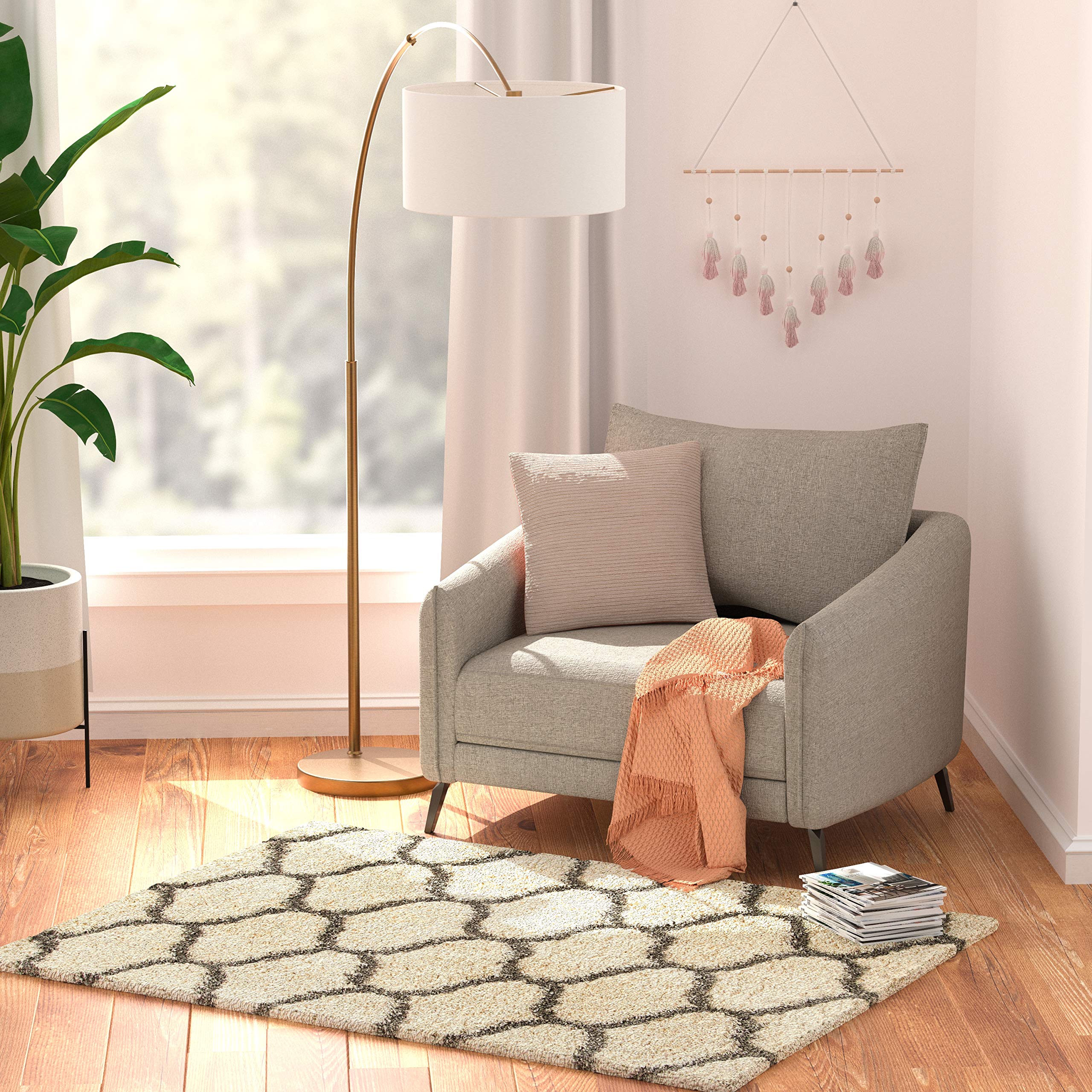 Amazon Basics Modern Plush Moroccan Trellis Shag Area Rug - 4x6 (3'11" x 5'3"), Ivory