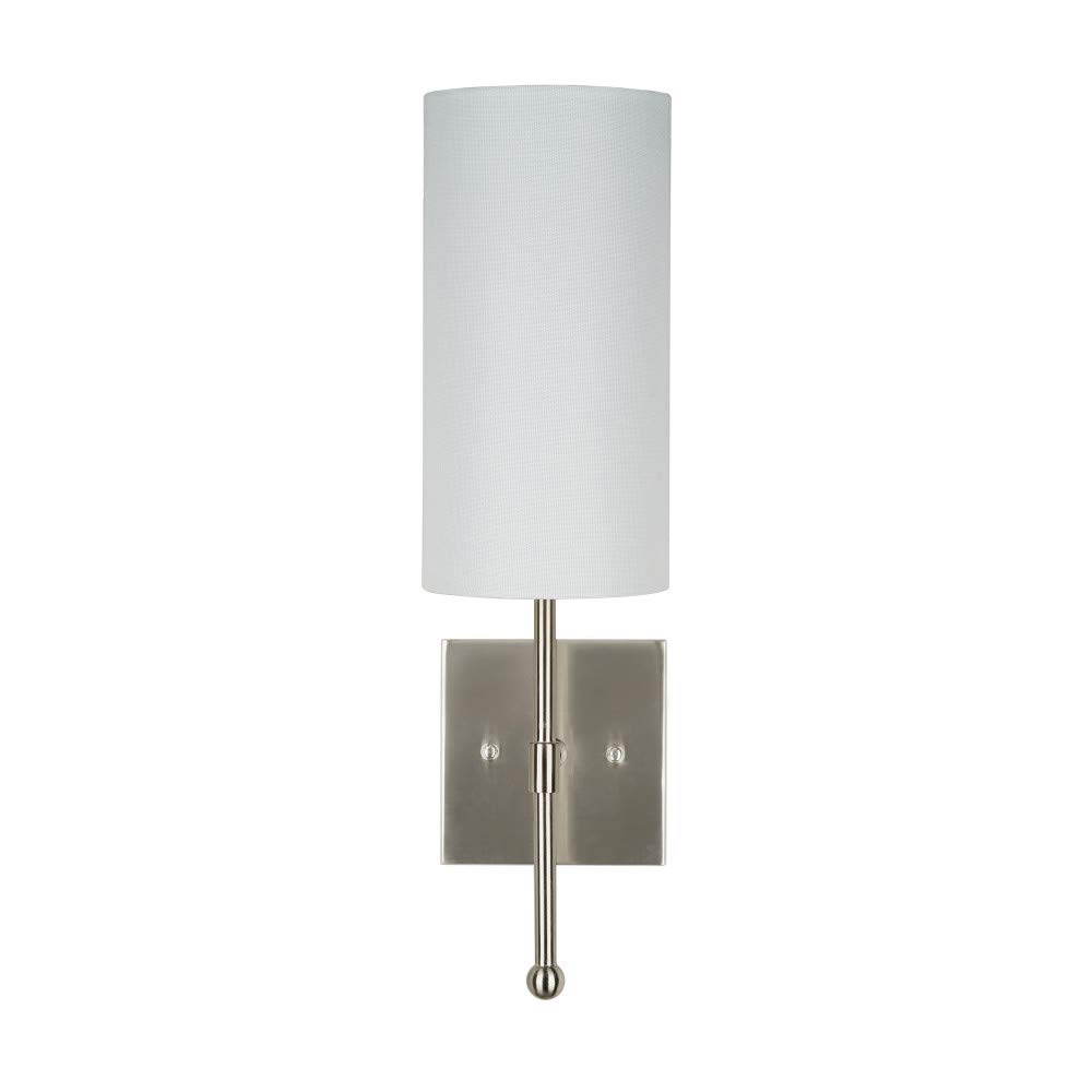 Amazon Brand – Ravenna Home Traditional Wall Sconce with Linen Shade, LED Bulb Included, 18.25"H, Brushed Nickel