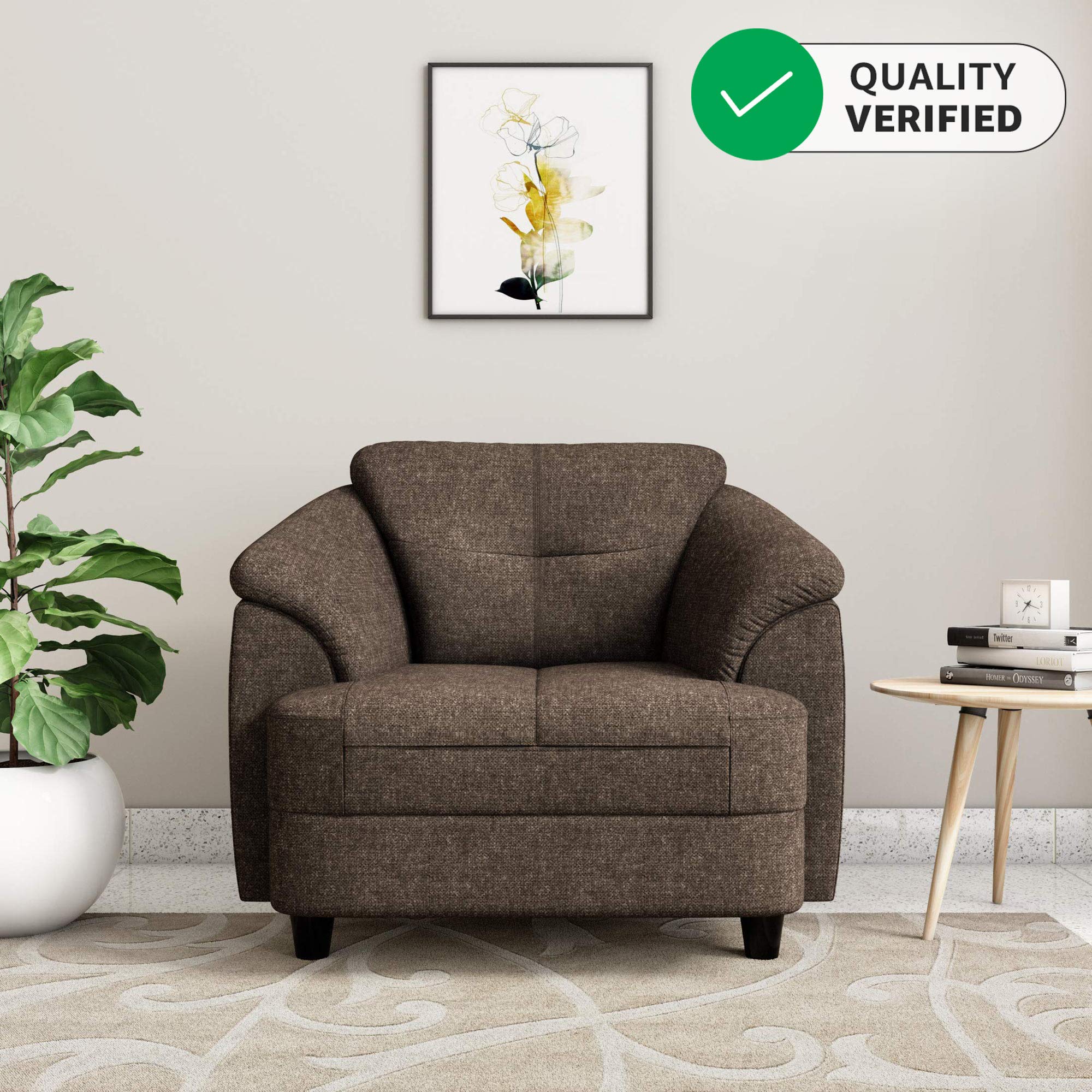 Amazon Brand - Solimo Newport Fabric 1 Seater Sofa (Brown)