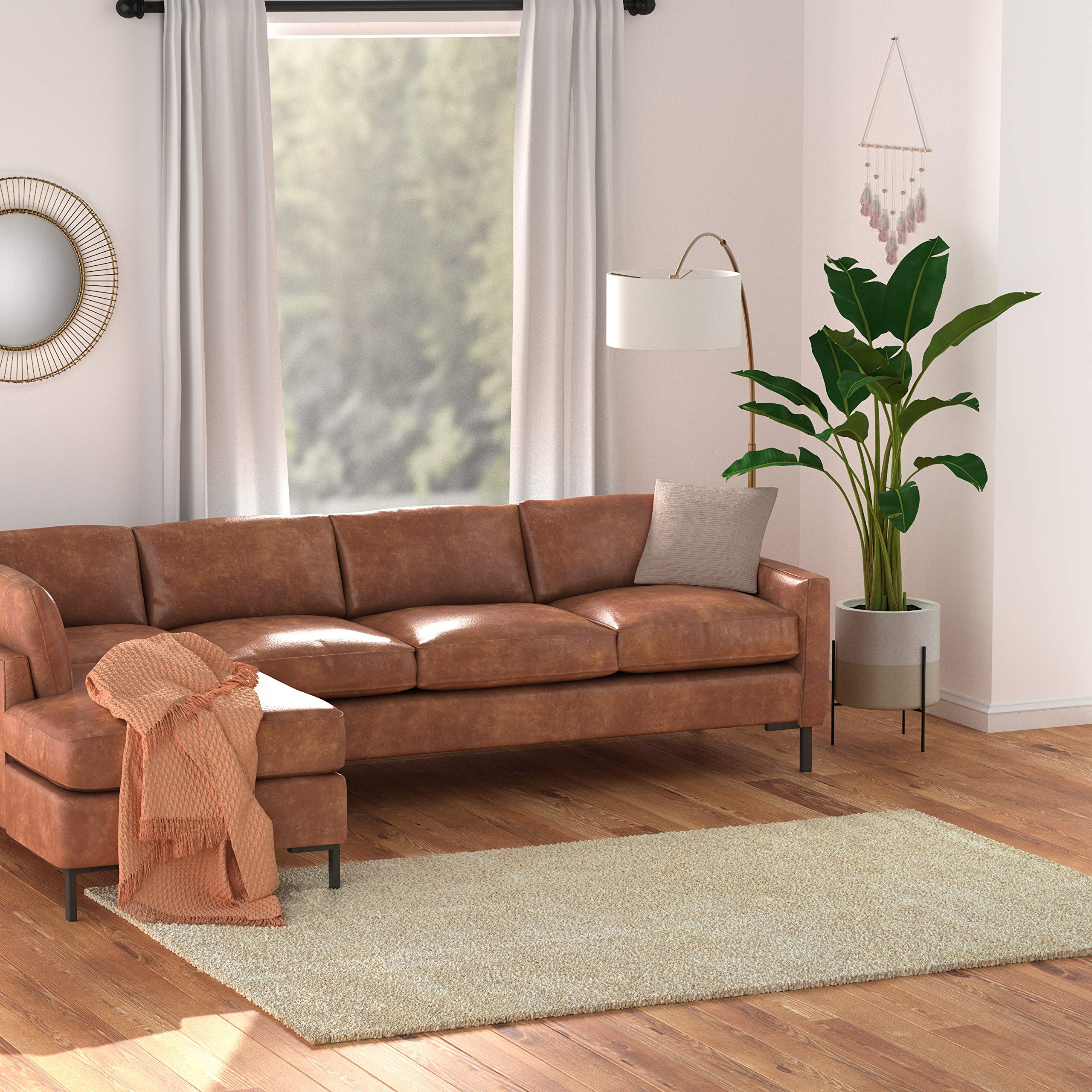 Amazon Basics Modern Plush Standard-Pile Shag Area Rug - 6x9 (5'11" x 8'10"), Ivory