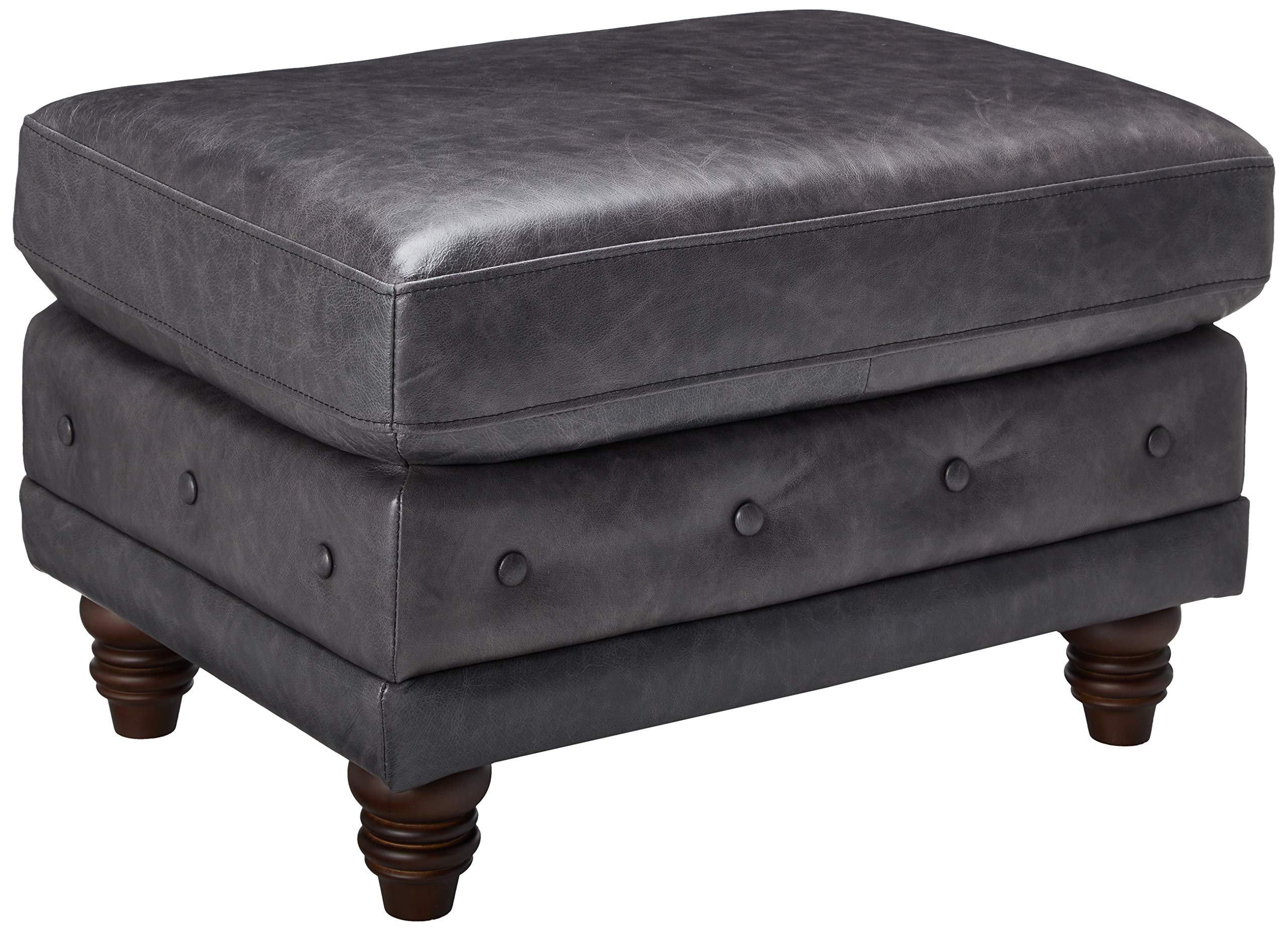 Amazon Brand – Stone & Beam Bradbury Chesterfield Leather Ottoman, 30.3"W, Black