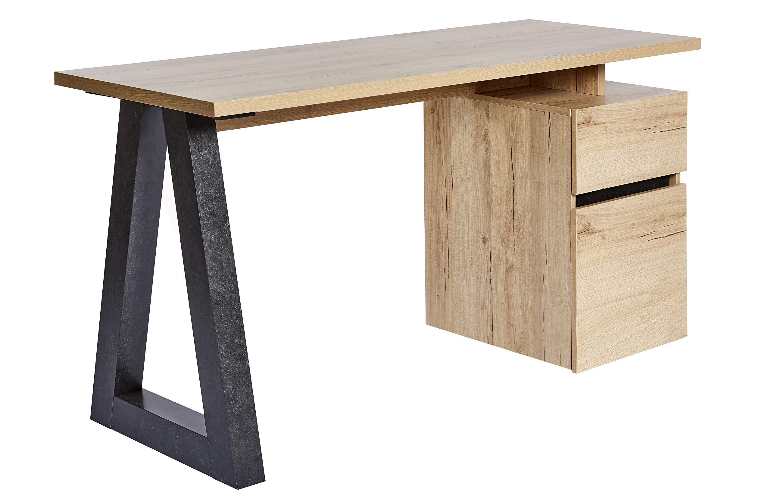 Amazon Brand - Movian Stanberg 1-Door 1-Drawer Writing Desk, 140 x 55 x 76cm, Light Brown Oak-Effect/Black